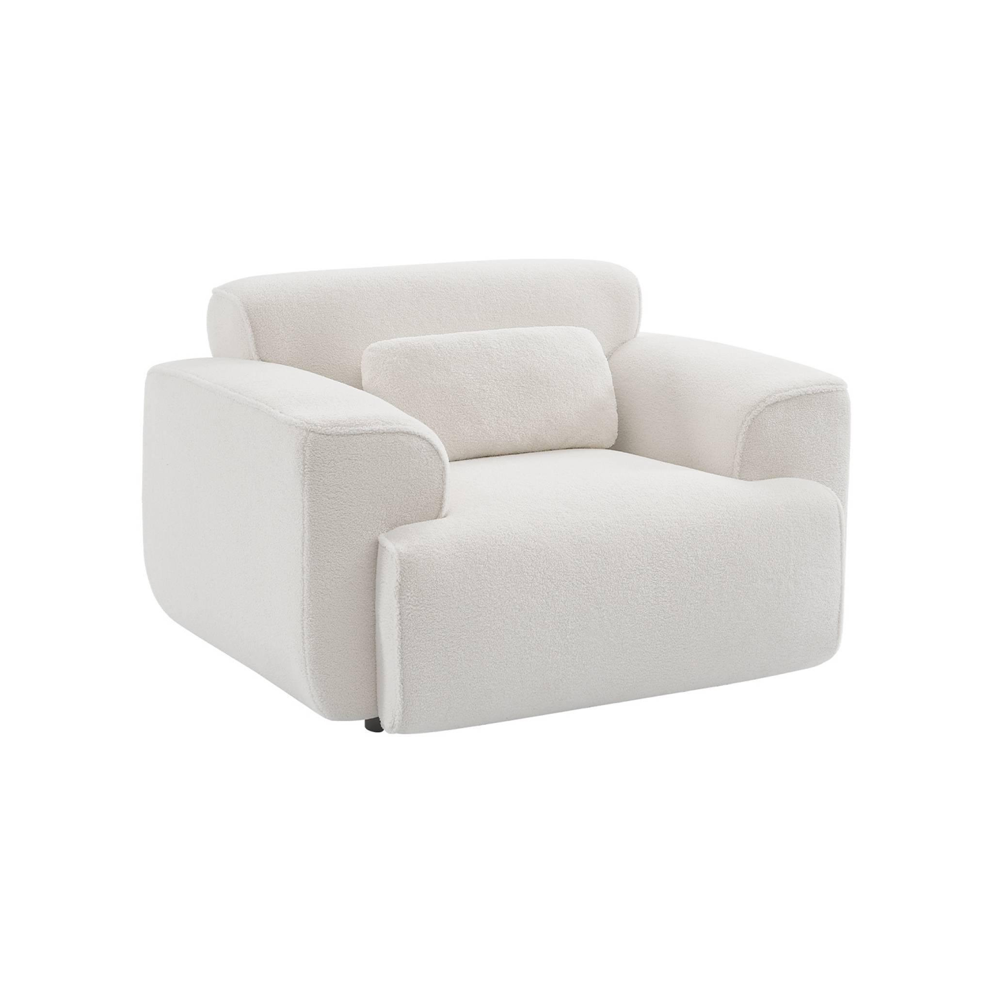 Voir la diapositive 1 : SWEEEK Fauteuil tissu bouclette blanche. lignes arrondis. coussin fourni. Wallas. L 116 x P 97 x H 73cm