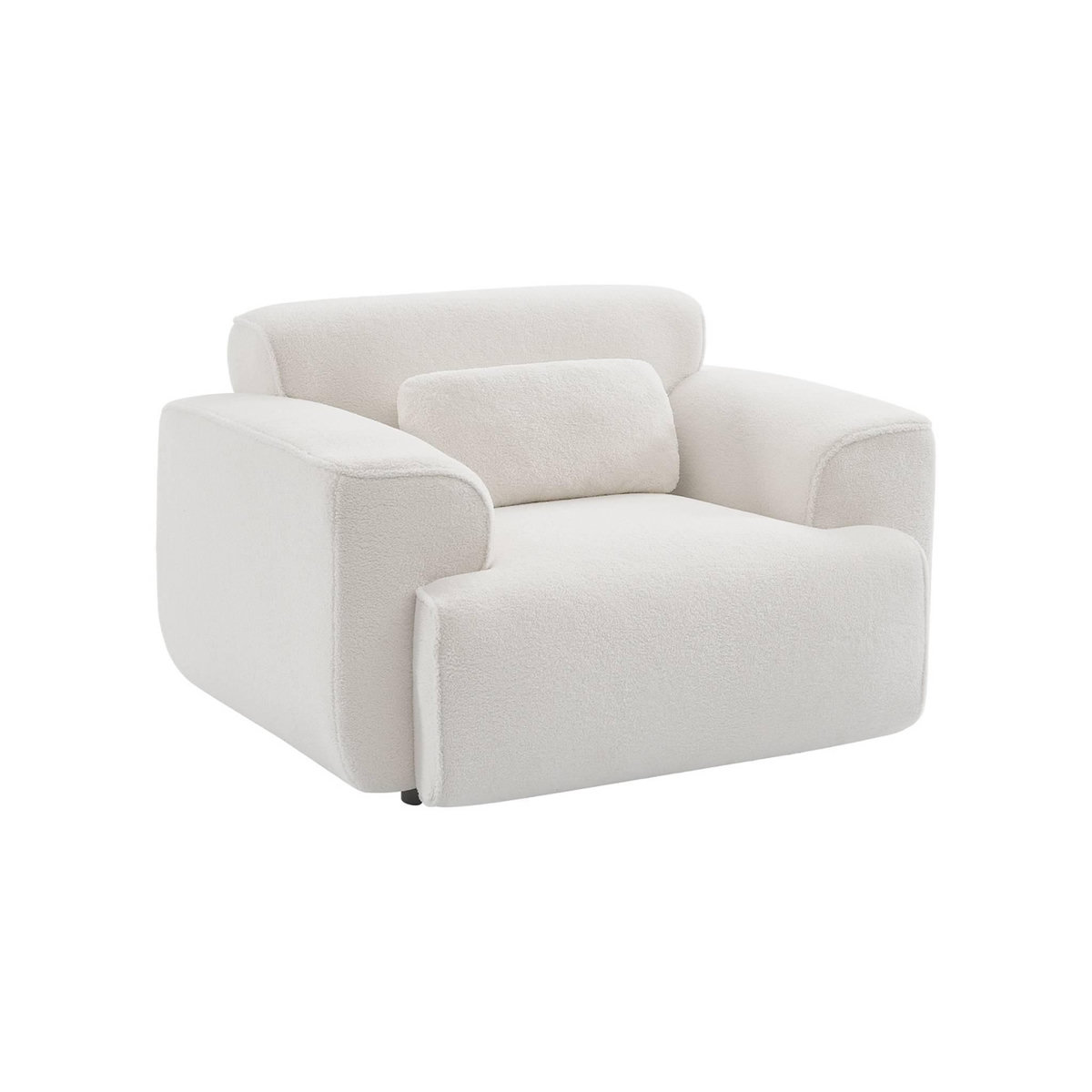 SWEEEK Fauteuil tissu bouclette blanche. lignes arrondis. coussin fourni. Wallas. L 116 x P 97 x H 73cm