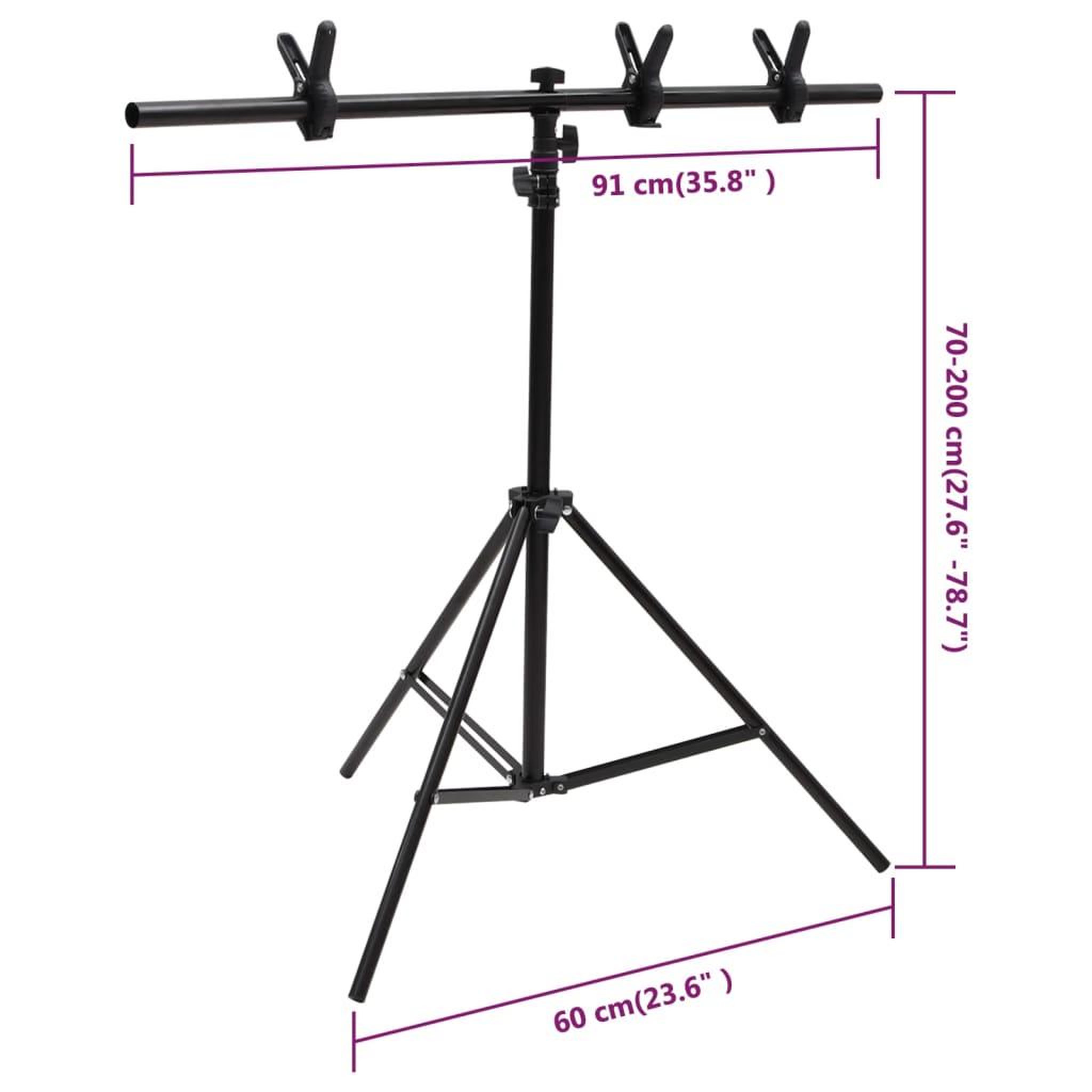 Voir la diapositive 6 : VIDAXL Support de fond en forme de T Noir 91x60x(70-200) cm