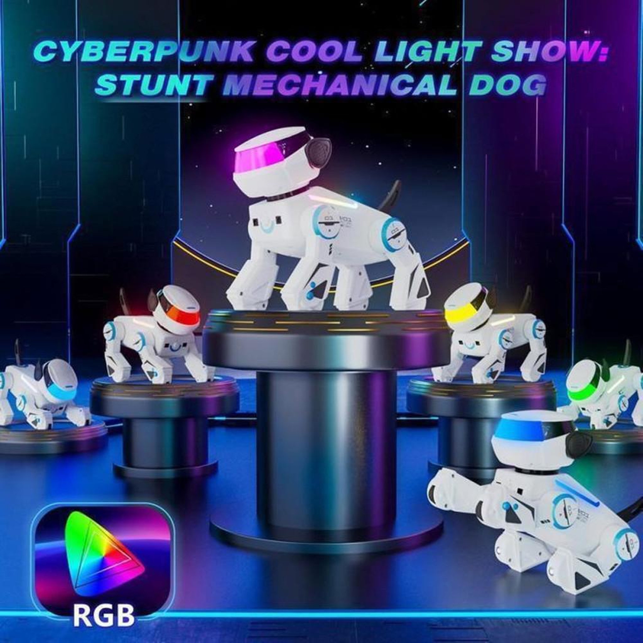 Voir la diapositive 2 : Chien robot télécommandé programmable, 17 fonctions, LED multicolores RGB, musique, Bluetooth et réactions tactiles