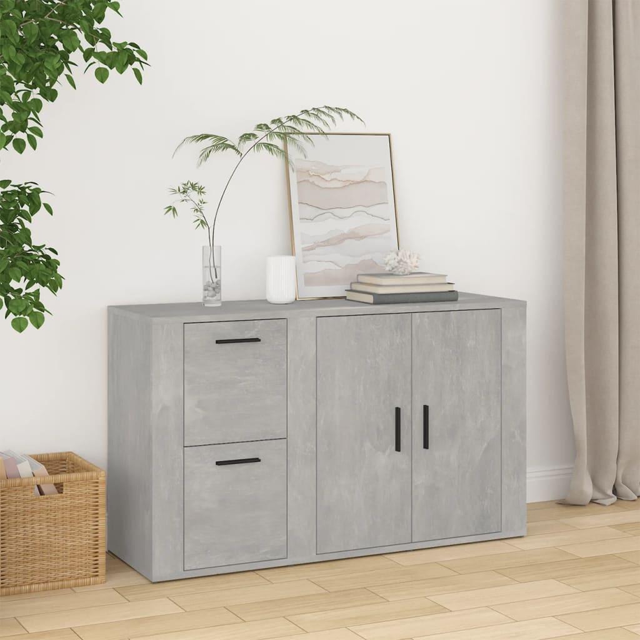 Voir la diapositive 1 : VIDAXL Buffet Gris beton 100x33x59,5 cm Bois d'ingenierie