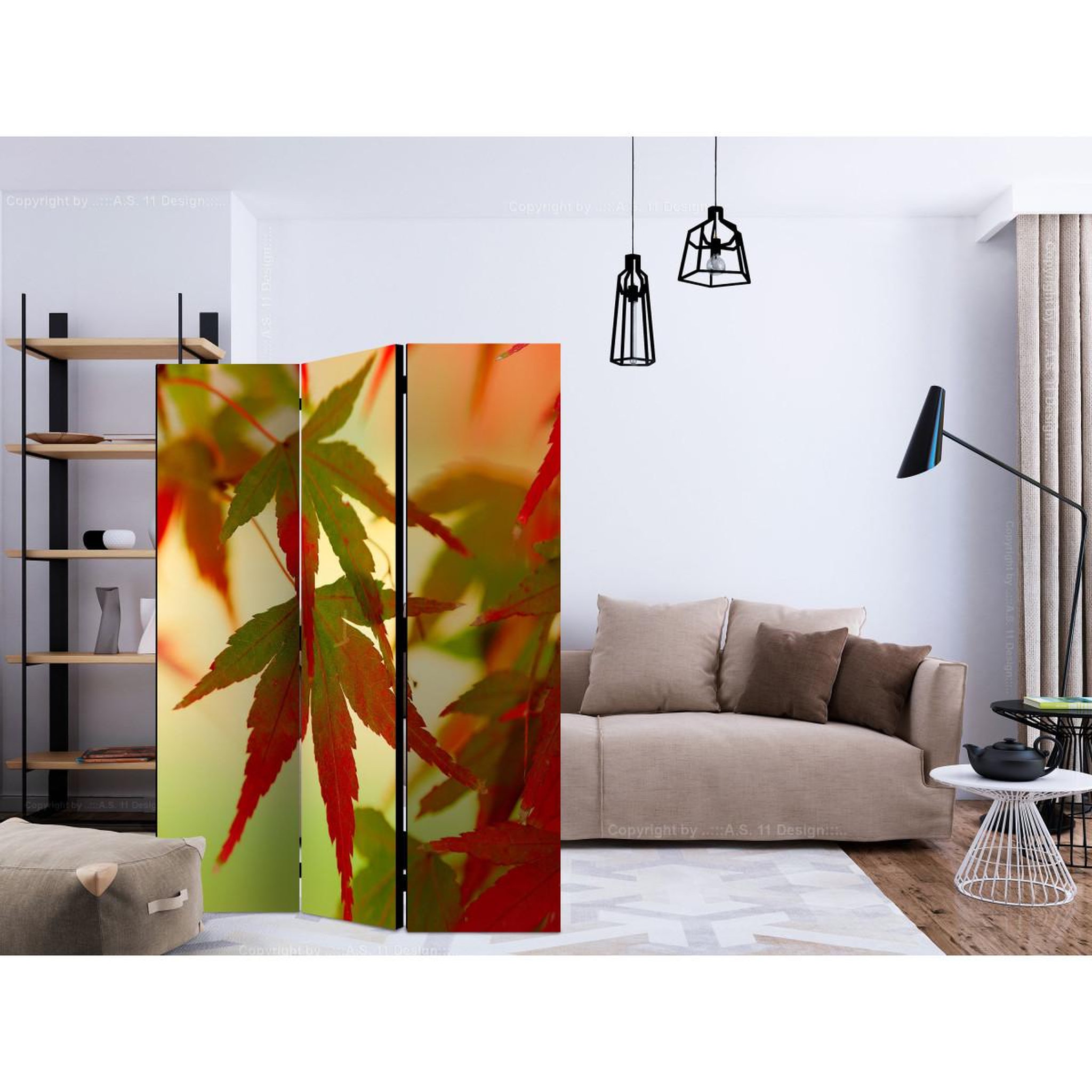 Voir la diapositive 2 : Paris Prix Paravent 3 volets  colourful leaves  135x172cm