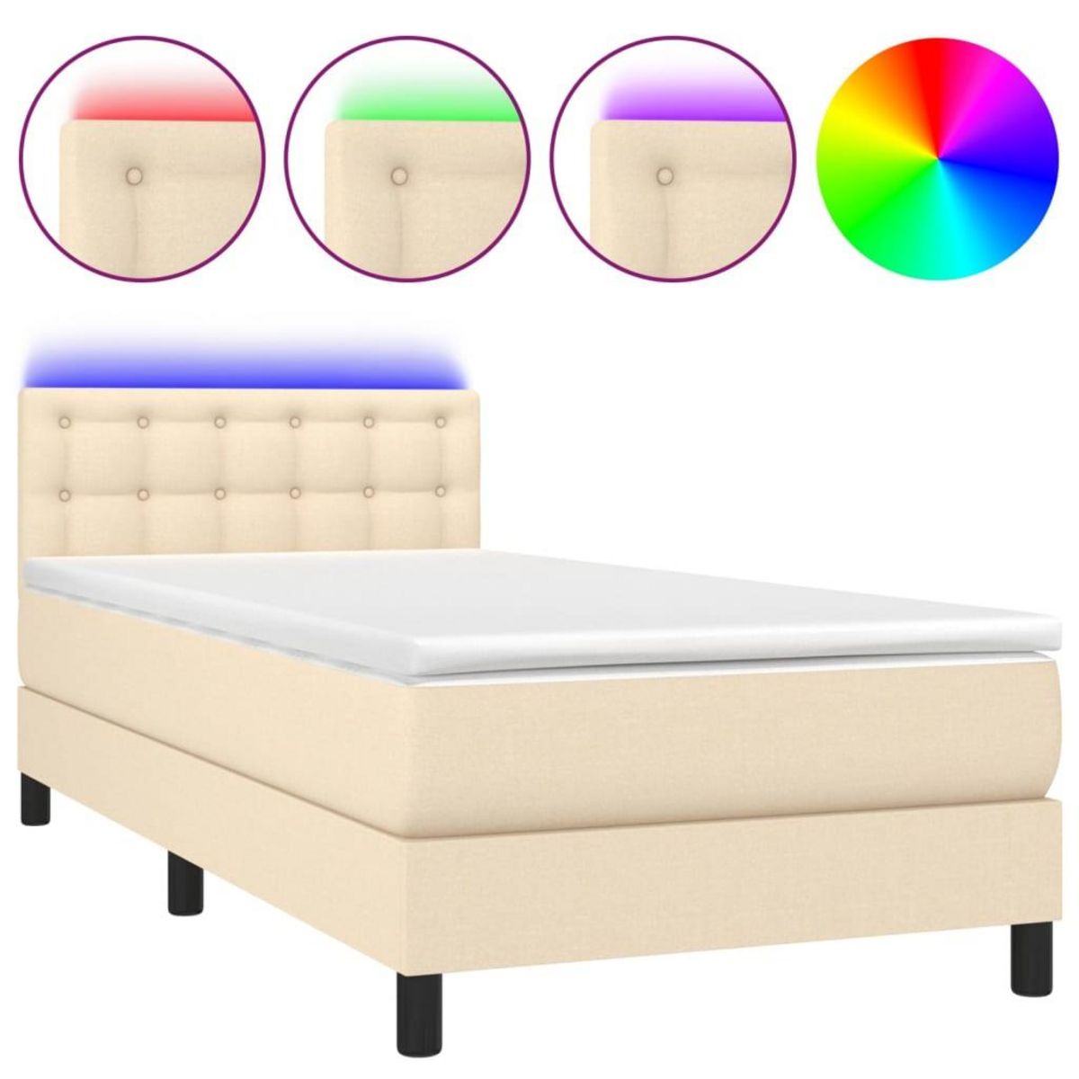 VIDAXL Sommier a lattes de lit avec matelas LED Creme 80x200 cm Tissu