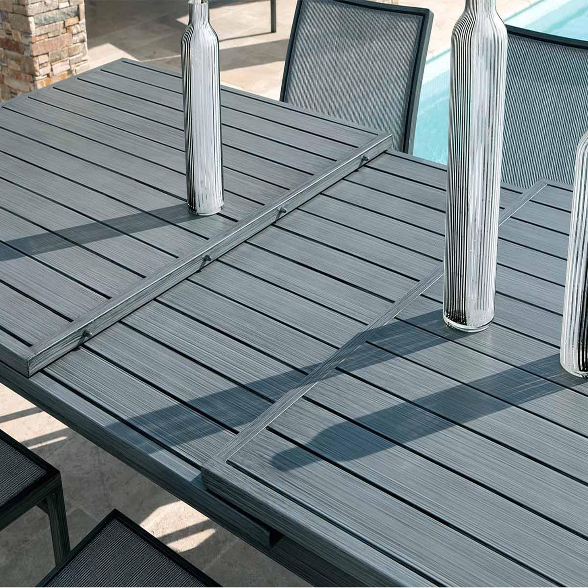 Voir la diapositive 3 : Jardiline Table de jardin rectangulaire extensible en aluminium Santorin teck gris 8/10 places - Jardiline