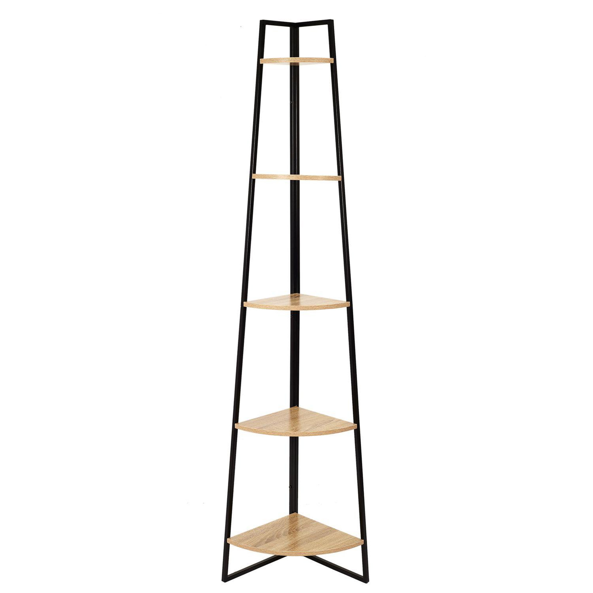 TOILINUX Etagère d'angle 5 niveaux en mdf et métal - noir et beige