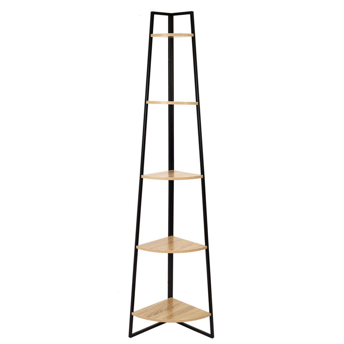 TOILINUX Etagère d'angle 5 niveaux en MDF et métal - Noir et beige