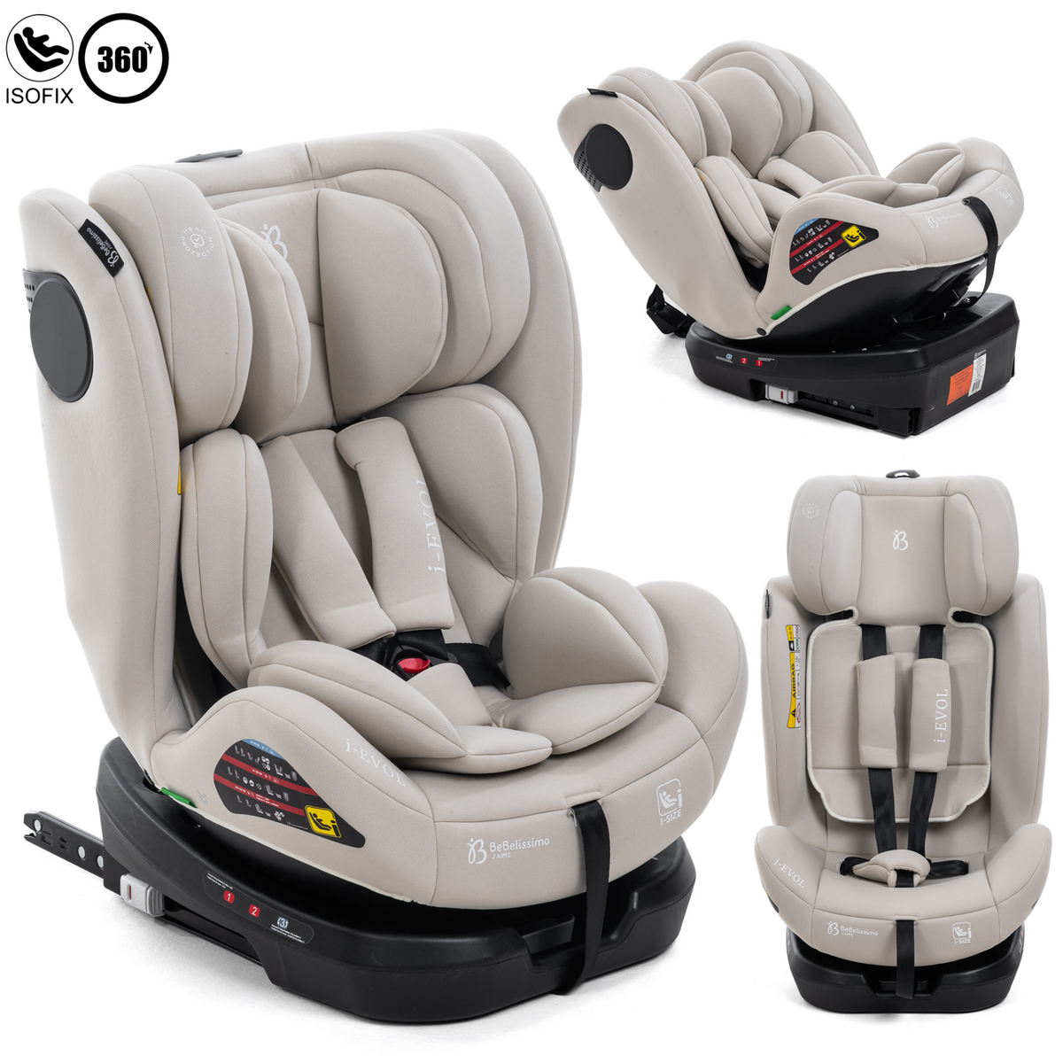 BEBELISSIMO Bebelissimo - Siège auto Isofix - pivontant 360 ° - 40-150 cm -  0-36kg- i- Evol - beige
