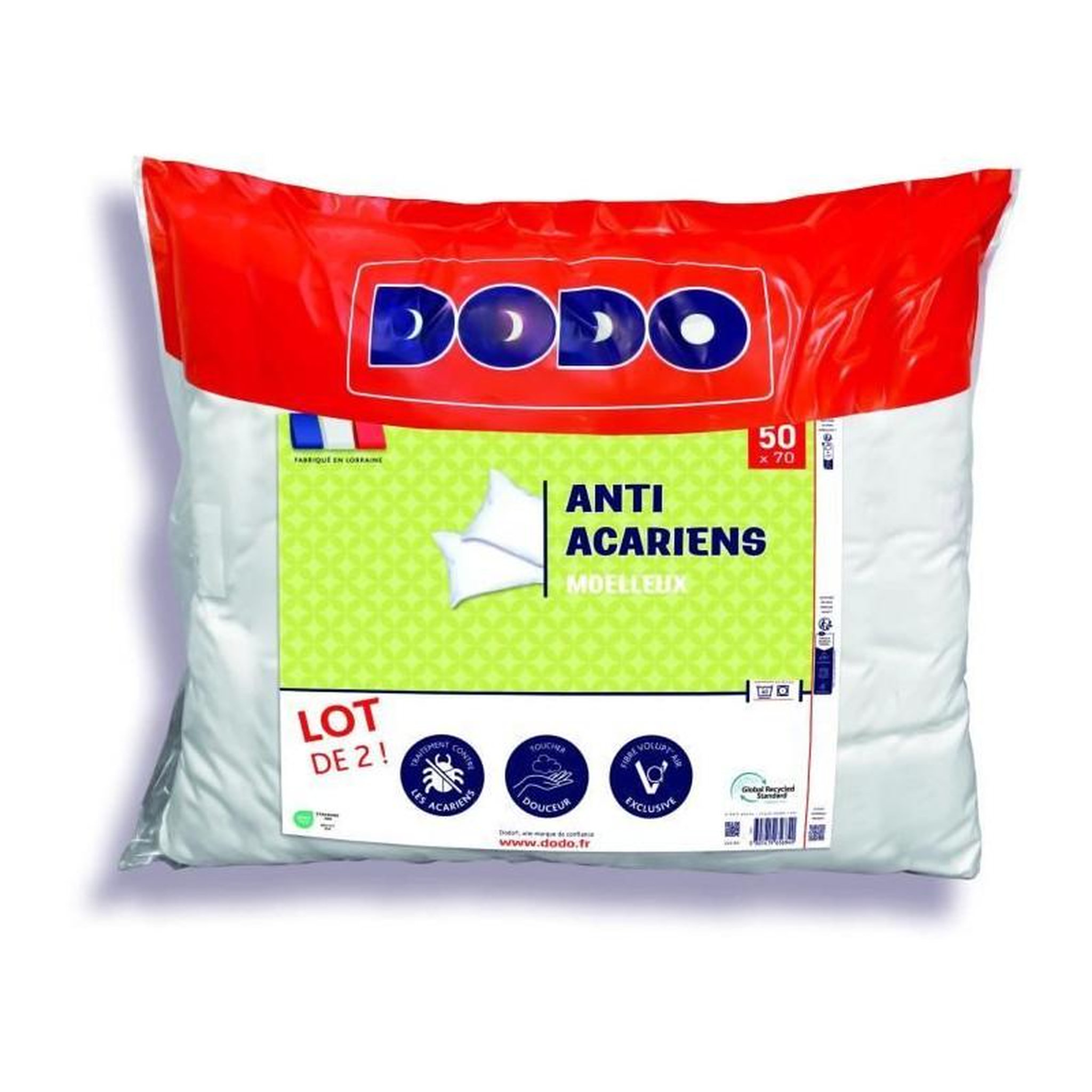 Voir la diapositive 1 : DODO Lot de 2 oreillers anti-acariens 50x70 cm - 100% Polyester - DODO