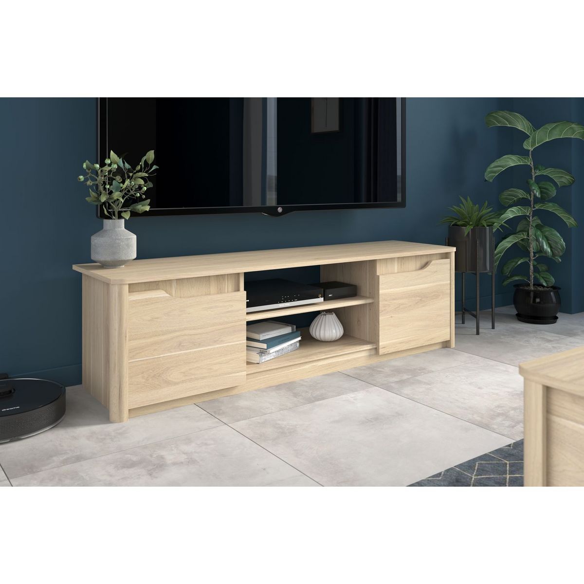 Meuble TV 2 portes 2 niches L150 cm MARGOT