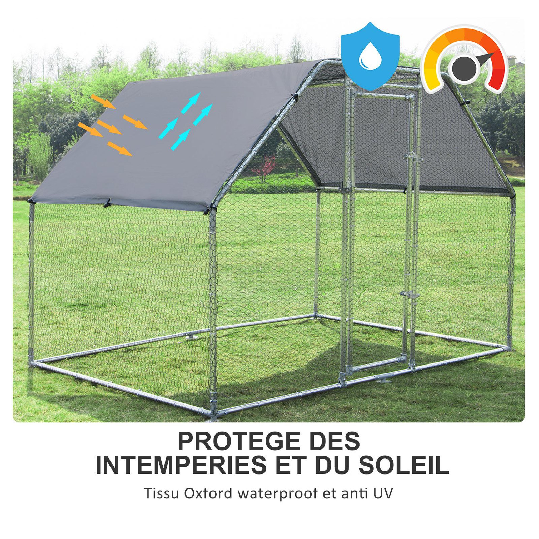Voir la diapositive 4 : PAWHUT Enclos poulailler chenil 5,32 m² - parc grillagé dim. 2,8L x 1,9l x 1,95H m - poulailler chenil entièrement couvert - acier galvanisé