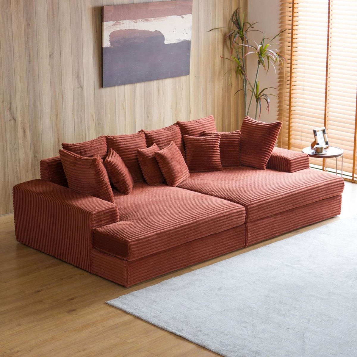 CONCEPT USINE Canapé 4 places assise profonde en velours côtelé terracotta CARDIFF