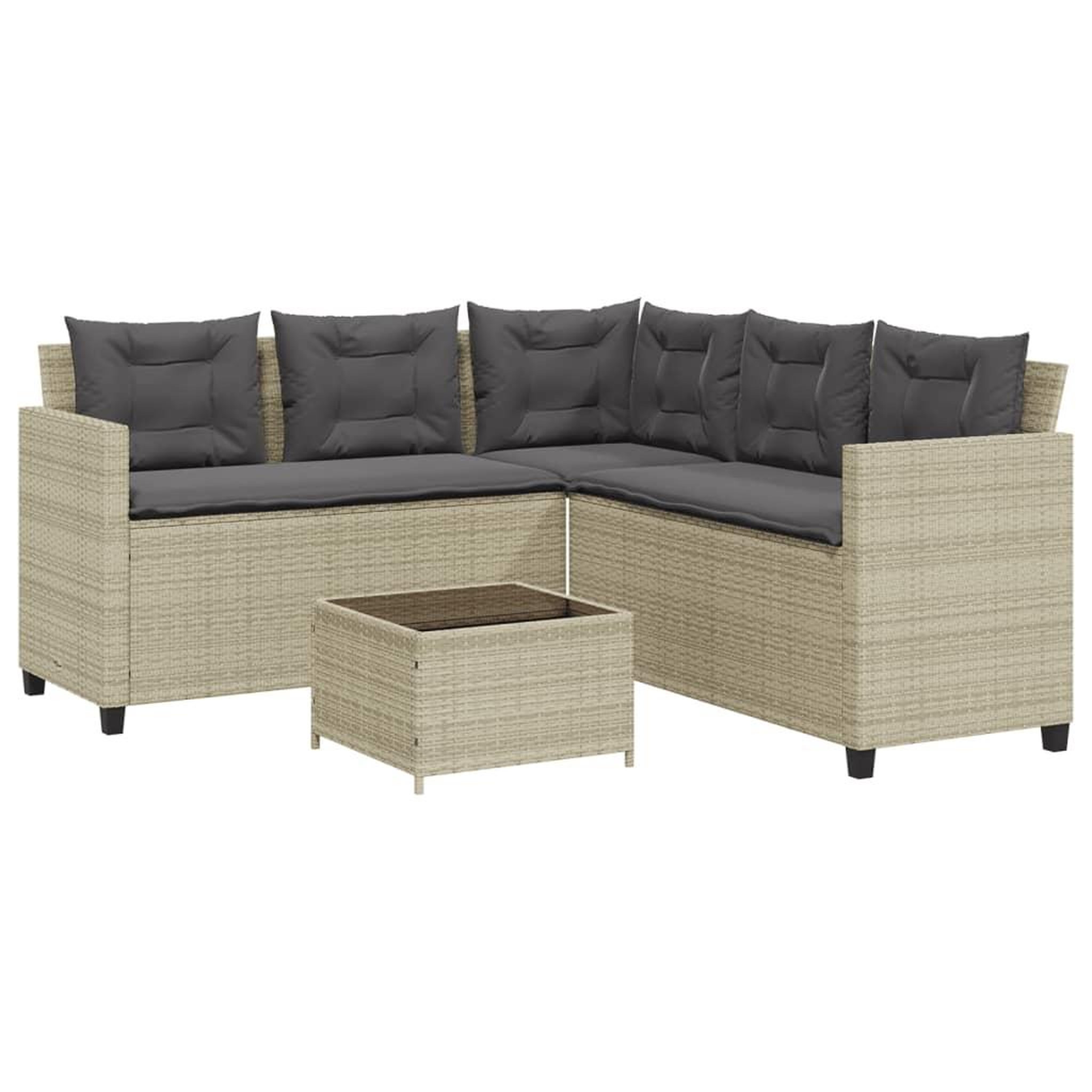 Voir la diapositive 2 : VIDAXL Canape de jardin et table et coussins en forme de L gris clair