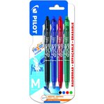 PILOT Lot de 4 stylos effaçables pointe moyenne noir/vert/rouge/bleu FriXion Ball Clicker