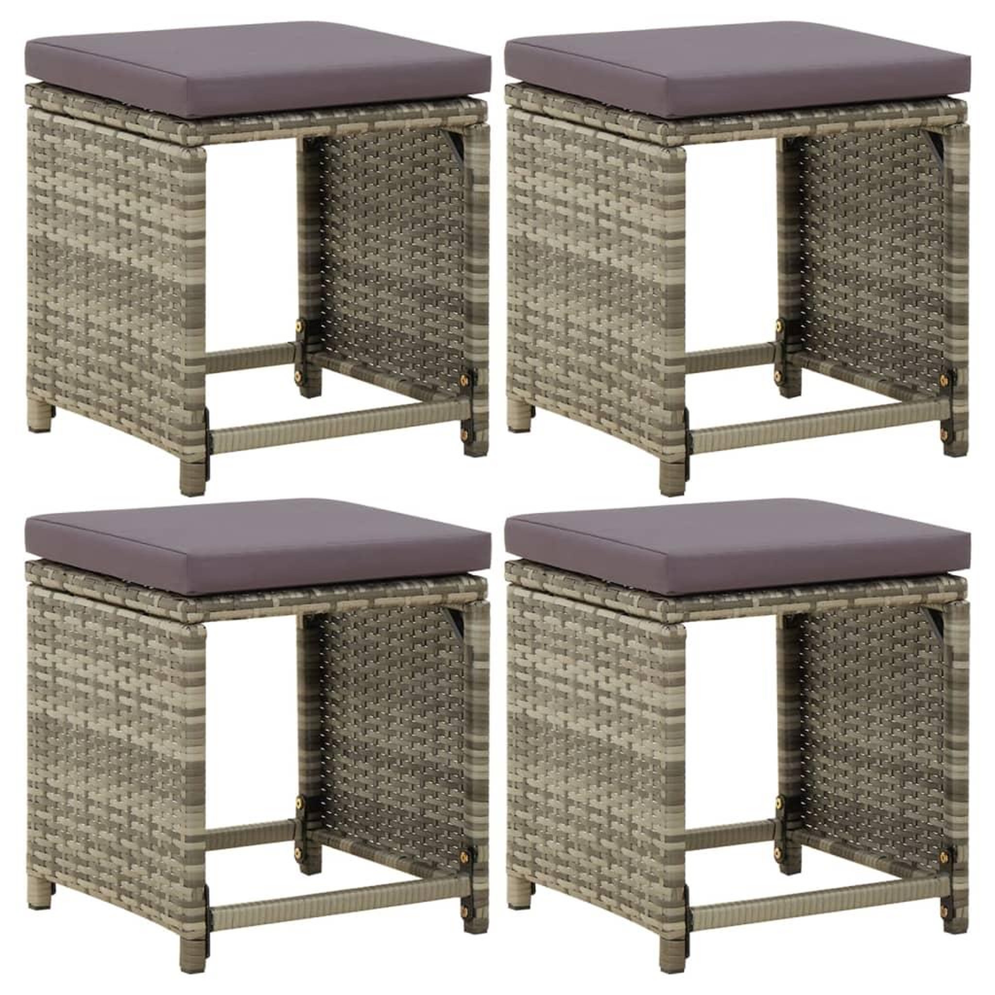 VIDAXL Tabourets de jardin lot de 4 avec coussins Resine tressee Gris