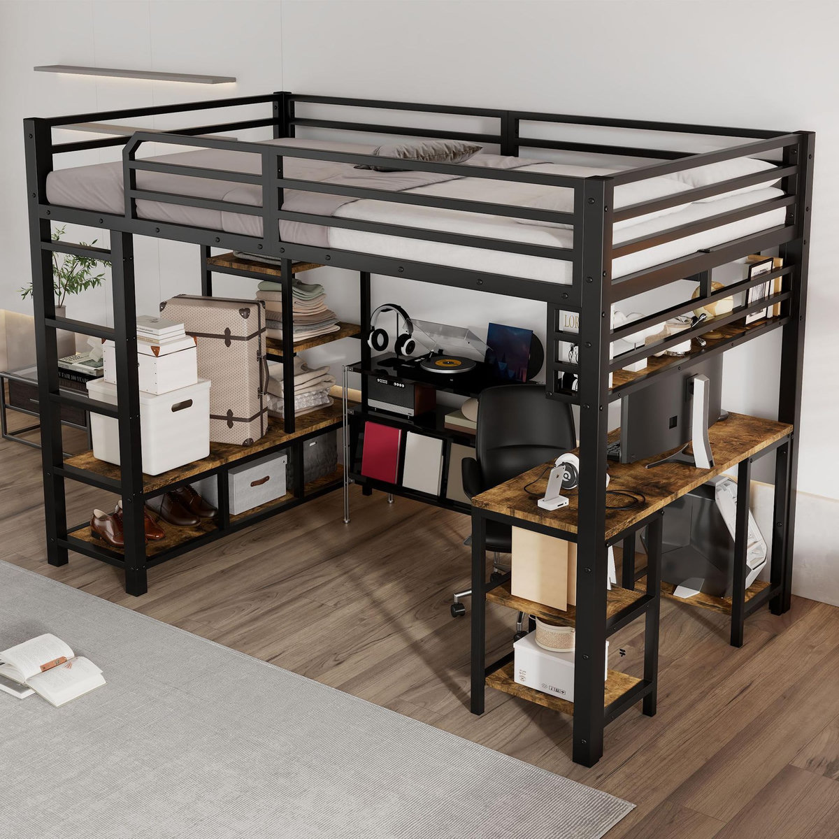 MERAX Lit mezzanine 120x200 cm coloris noir métal