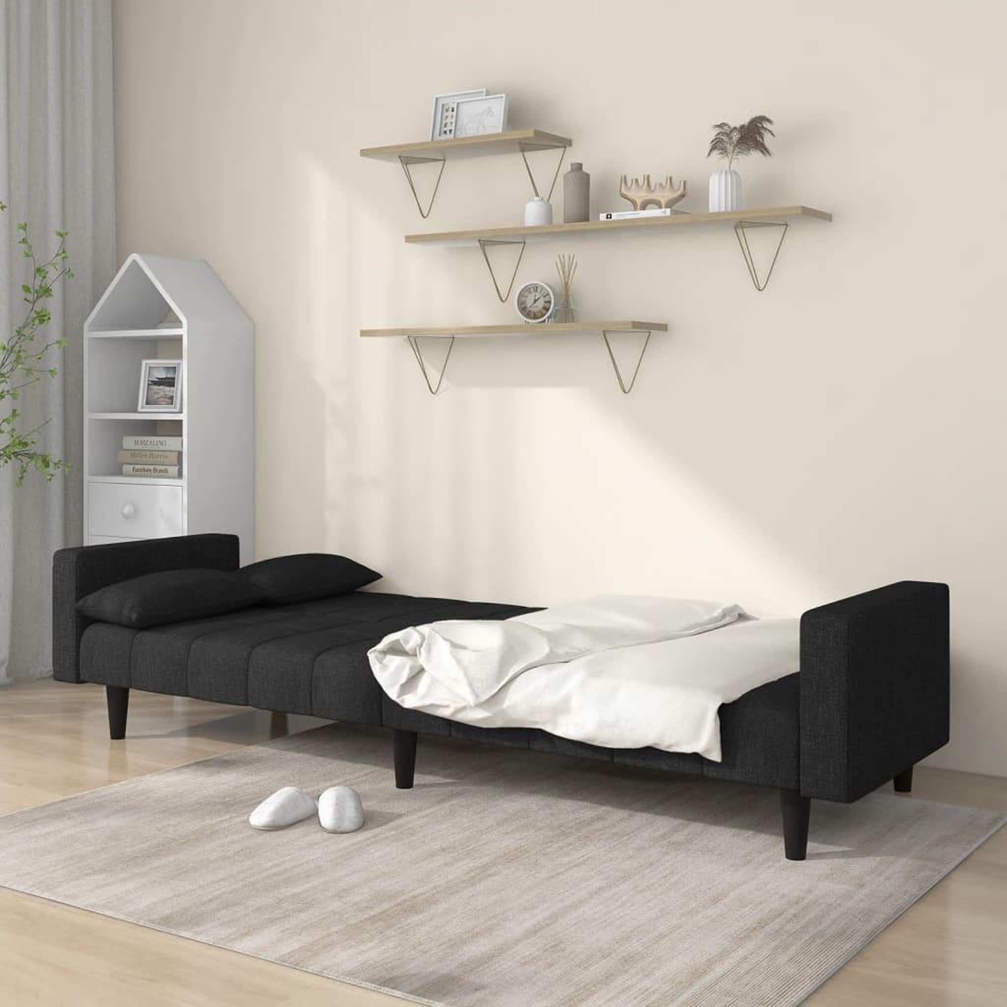 Voir la diapositive 3 : VIDAXL Canape-lit a 2 places avec deux oreillers noir tissu