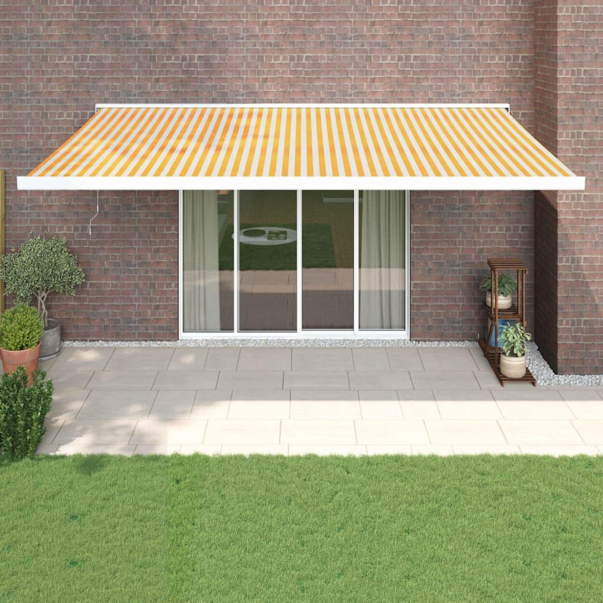 VIDAXL Auvent retractable jaune et blanc 5x3 m tissu et aluminium