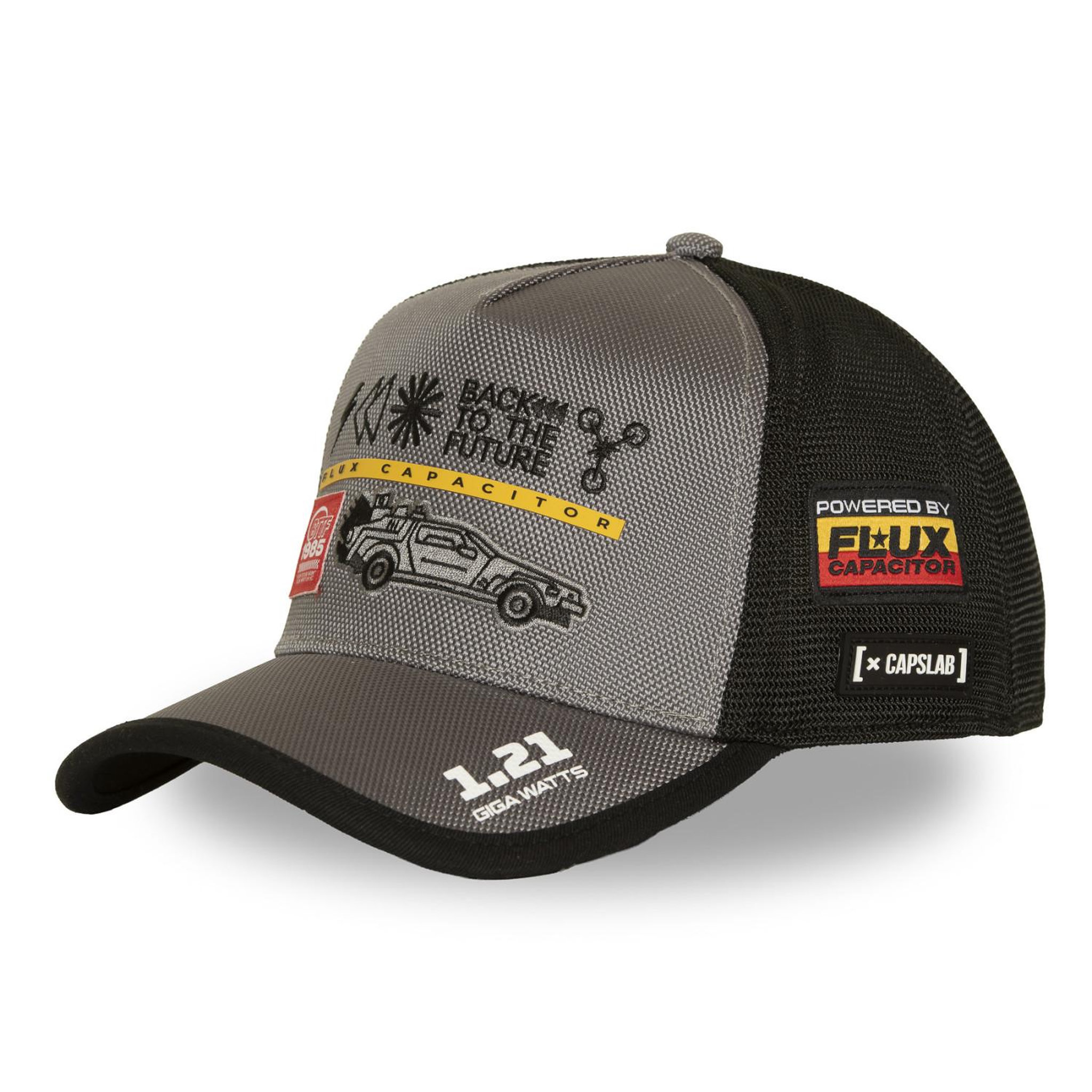CAPSLAB Casquette trucker premium canva avec filet Back to the future. Coloris disponibles : Gris