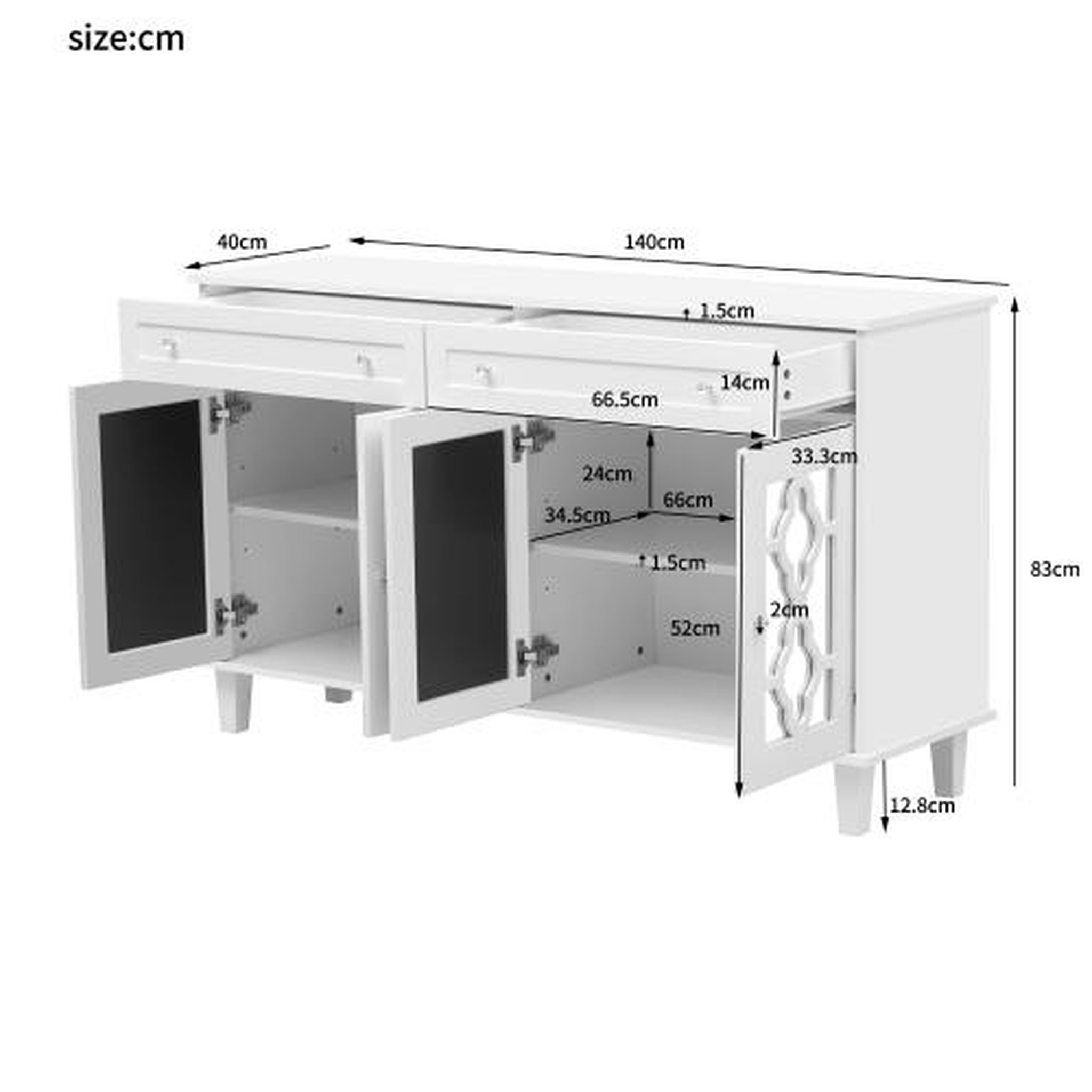 Voir la diapositive 3 : MERAX Buffet 4 porte(s) 2 tiroir(s) - 140 cm blanc mdf