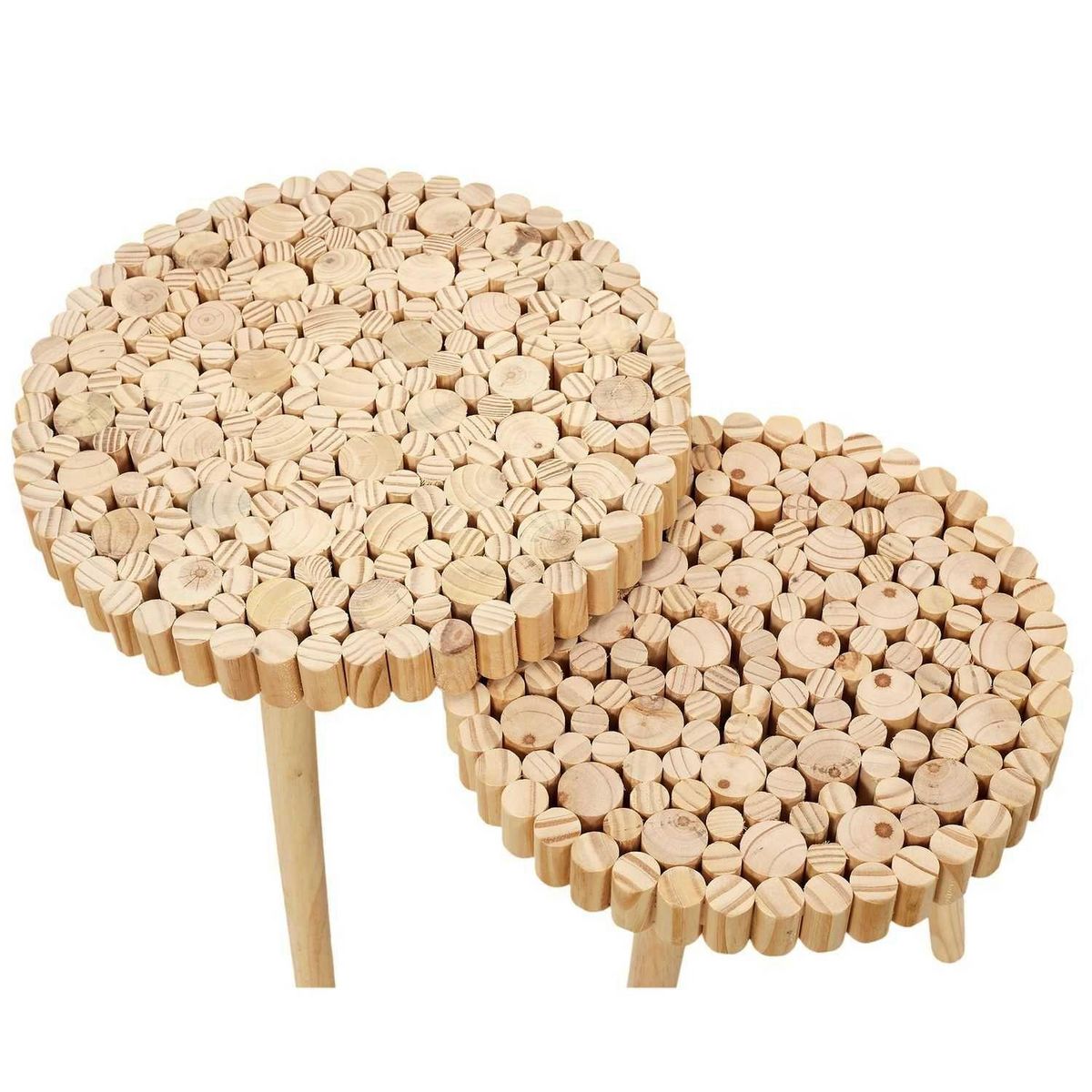 TOILINUX Duo de tables gigognes en MDF effet rondins de bois - Diam 40 cm x H. 40 cm et Diam. 35 cm x H. 35 cm