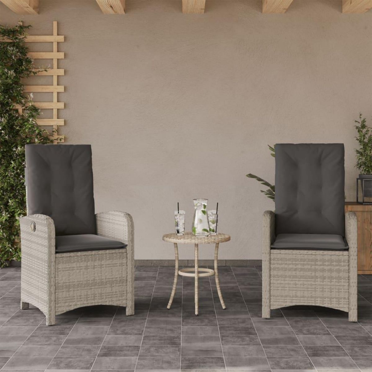 VIDAXL Chaises inclinables jardin lot de 2 et coussins resine tressee