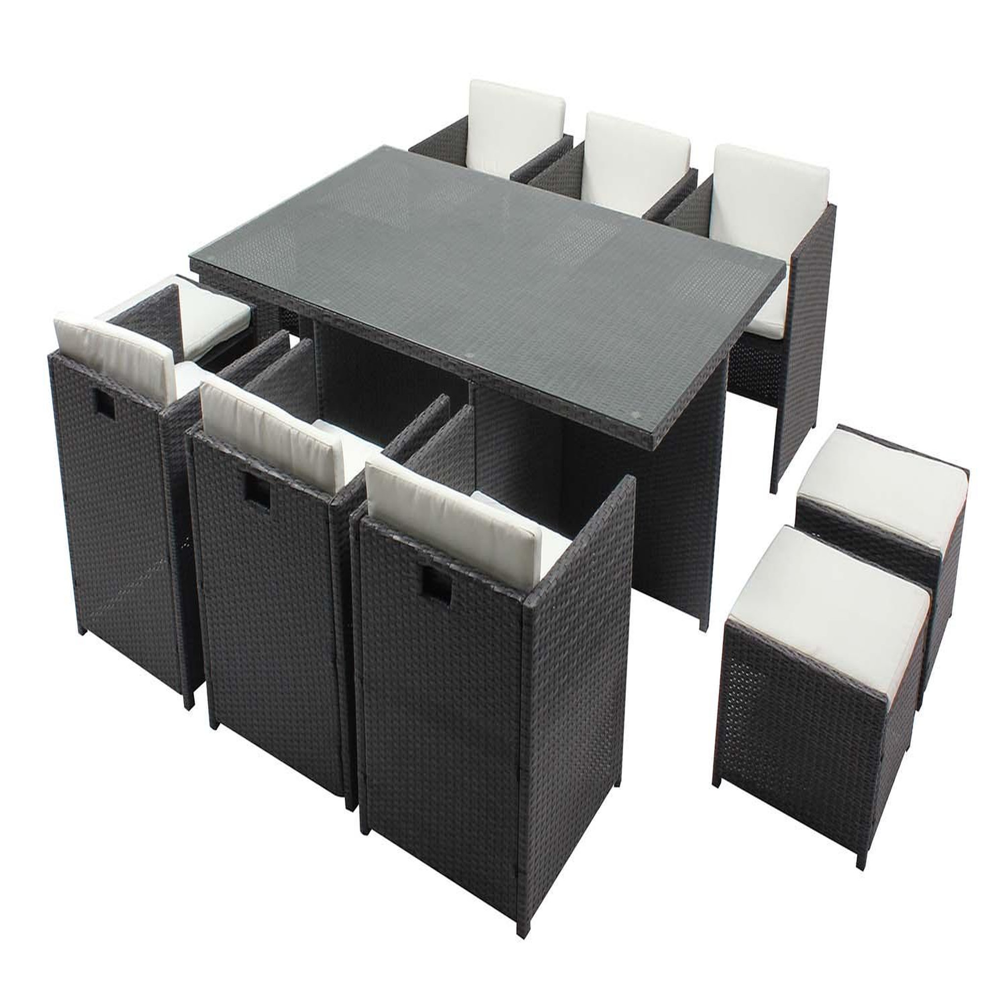 CONCEPT USINE Table et chaises 10 places encastrables résine gris-blanc MIAMI