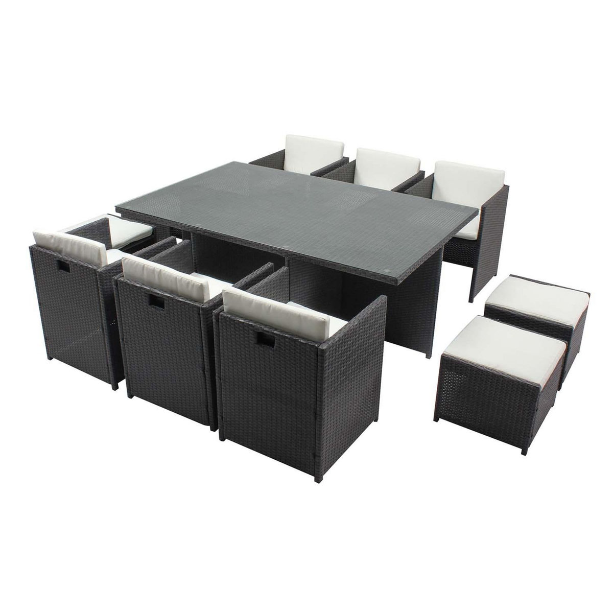 CONCEPT USINE Table et chaises 10 places encastrables résine gris-blanc MIAMI
