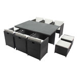 CONCEPT USINE Table et chaises 10 places encastrables résine gris-blanc MIAMI