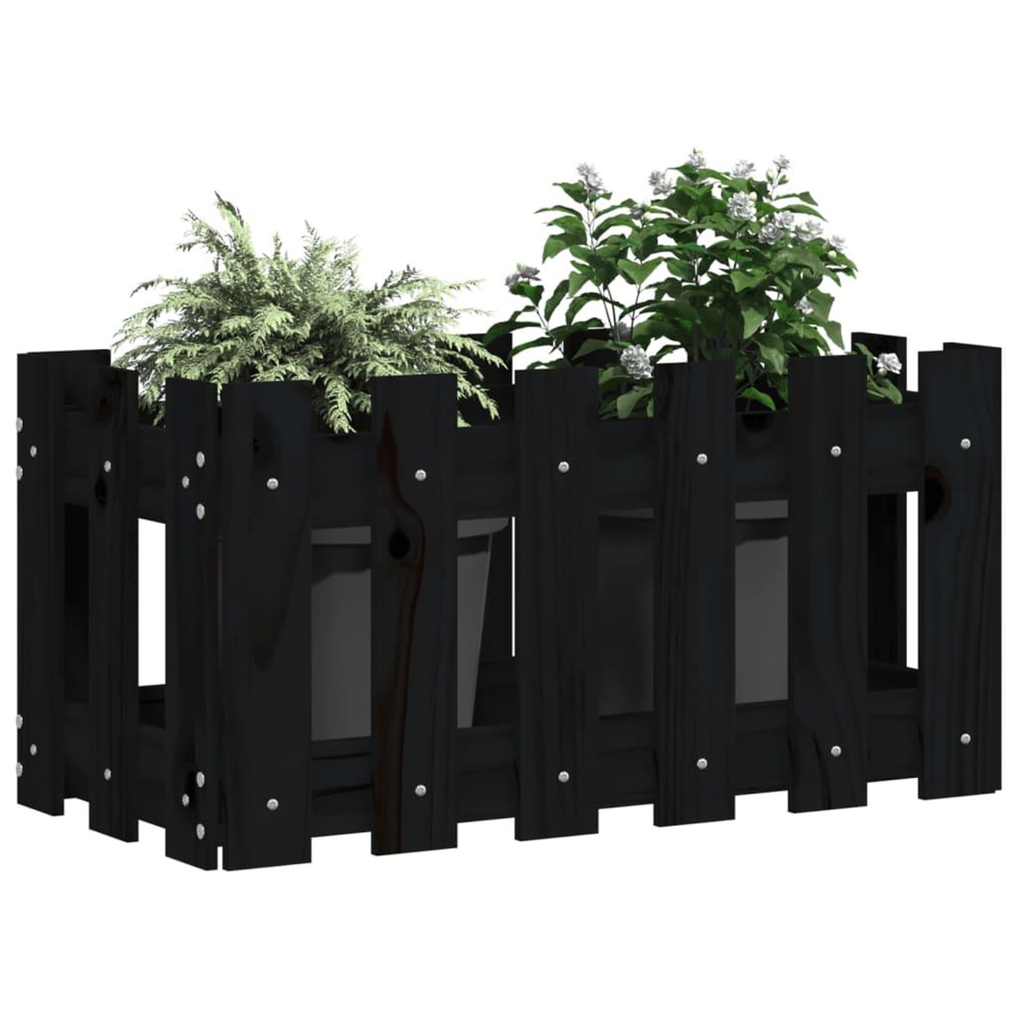 Voir la diapositive 3 : VIDAXL Jardiniere avec design de cloture noir 60x30x30 cm pin massif