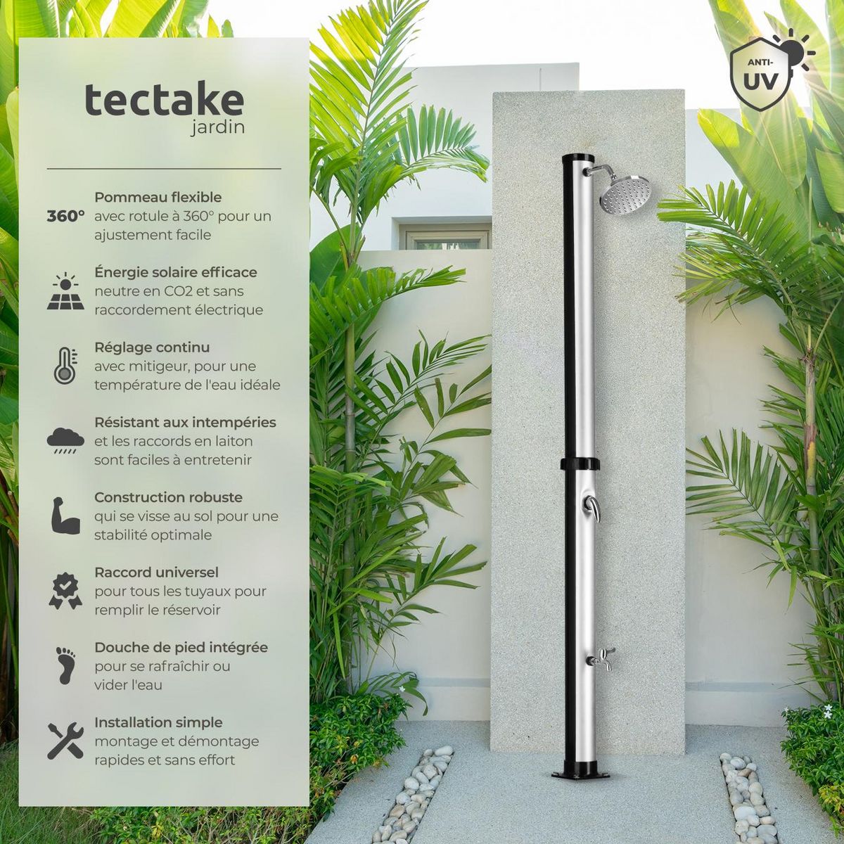 tectake Douche solaire 20 litres noir/gris