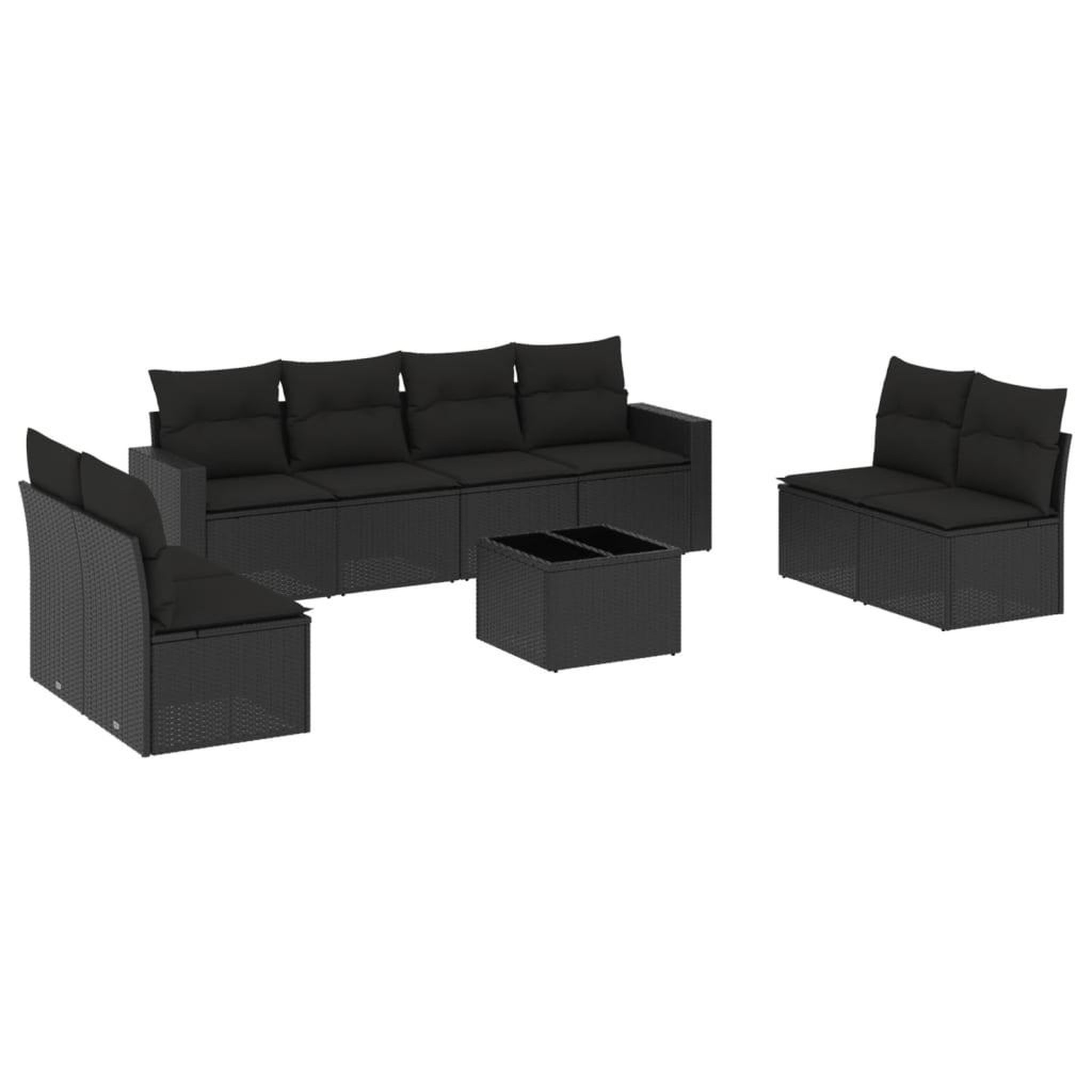 Voir la diapositive 2 : VIDAXL Salon de jardin 9 pcs avec coussins noir resine tressee