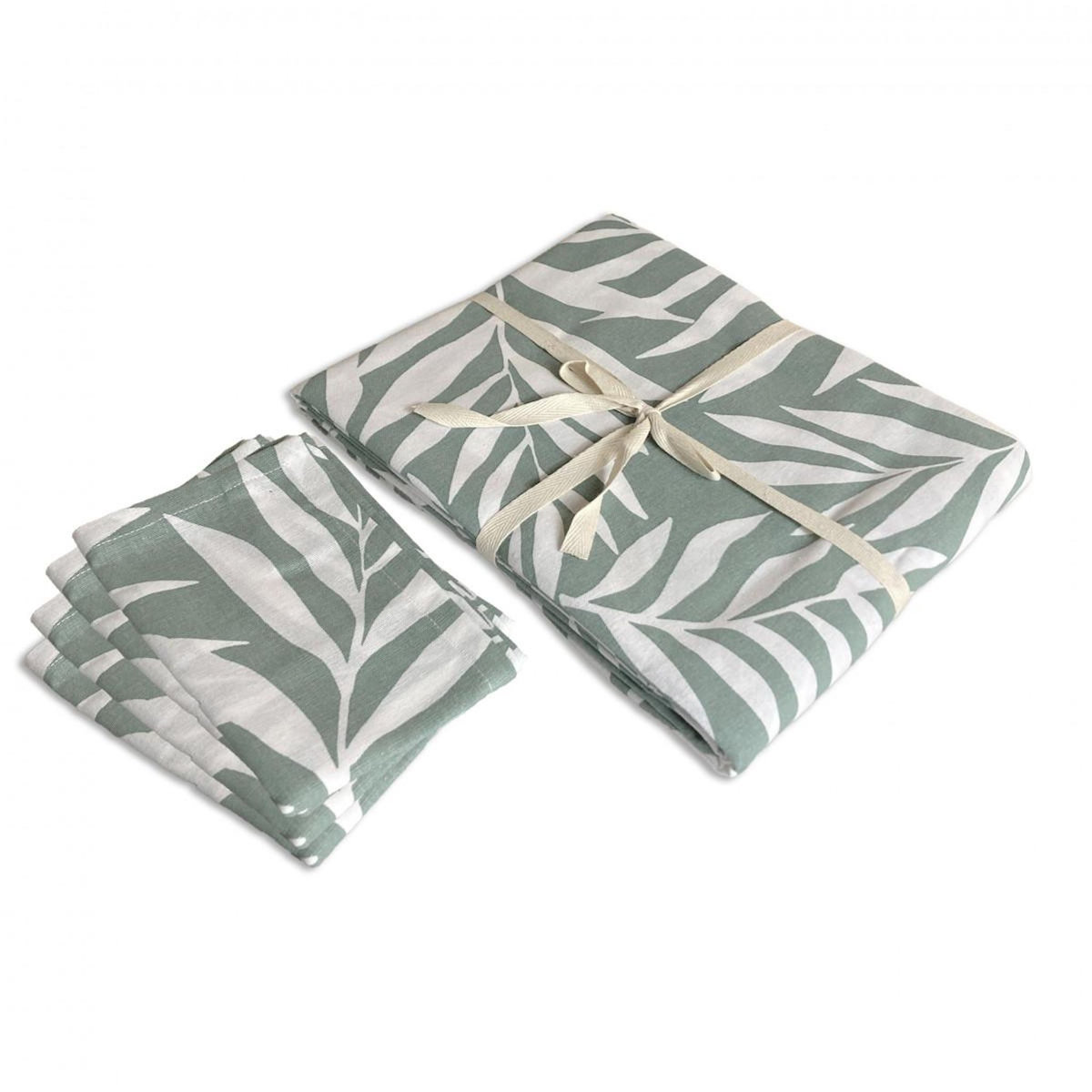 FUTURE HOME Lot nappe rectangle + 4 serviettes de table déperlante feuillage 140x240cm VERA