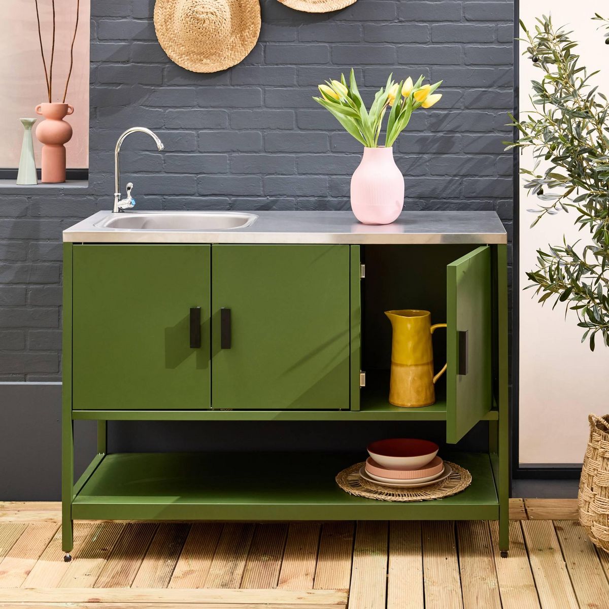 SWEEEK Cuisine extérieure en acier avec évier L120cm