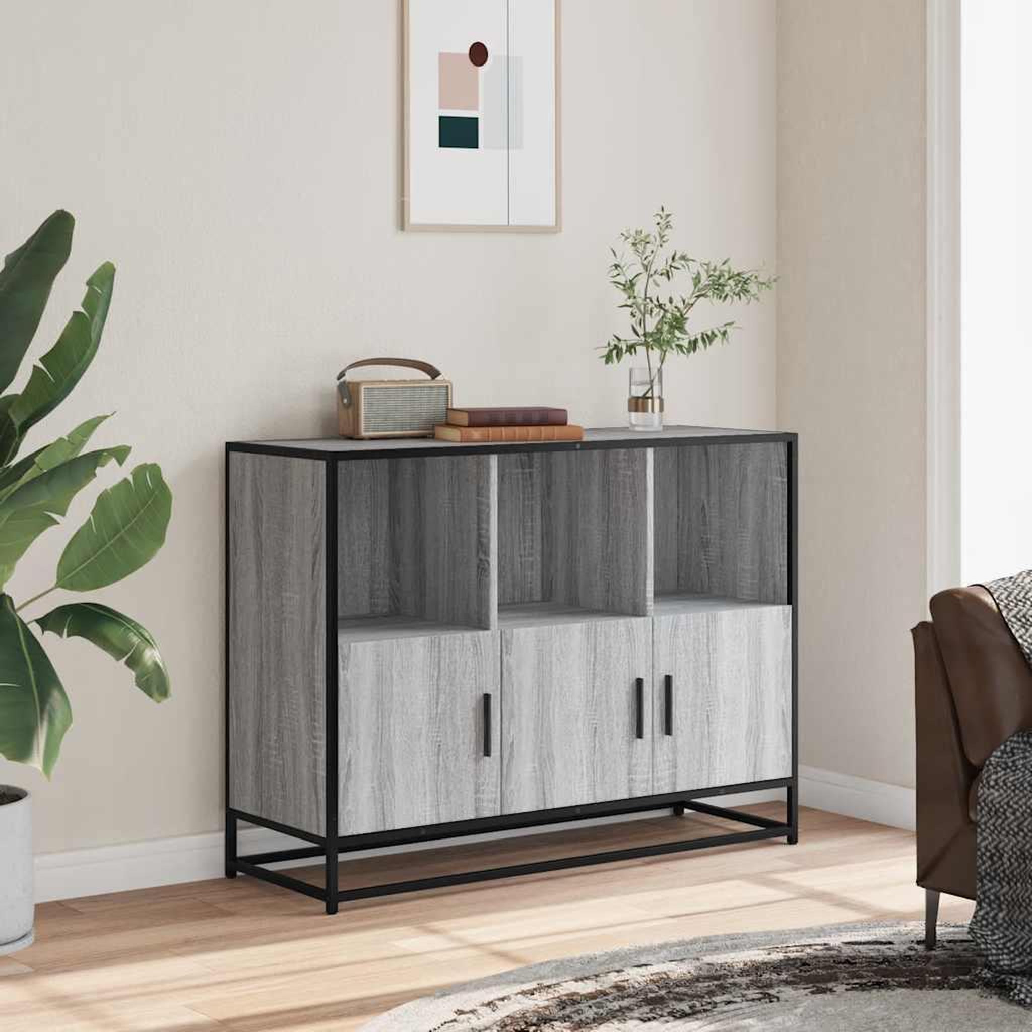 Voir la diapositive 3 : VIDAXL Buffet sonoma gris 100x35x76 cm bois d'ingenierie