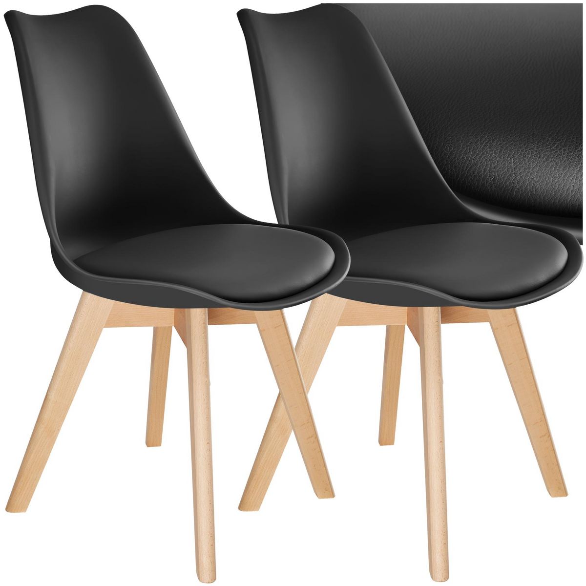 tectake Ensemble de chaises de salle à manger Siège rembourré noir Lot de 2