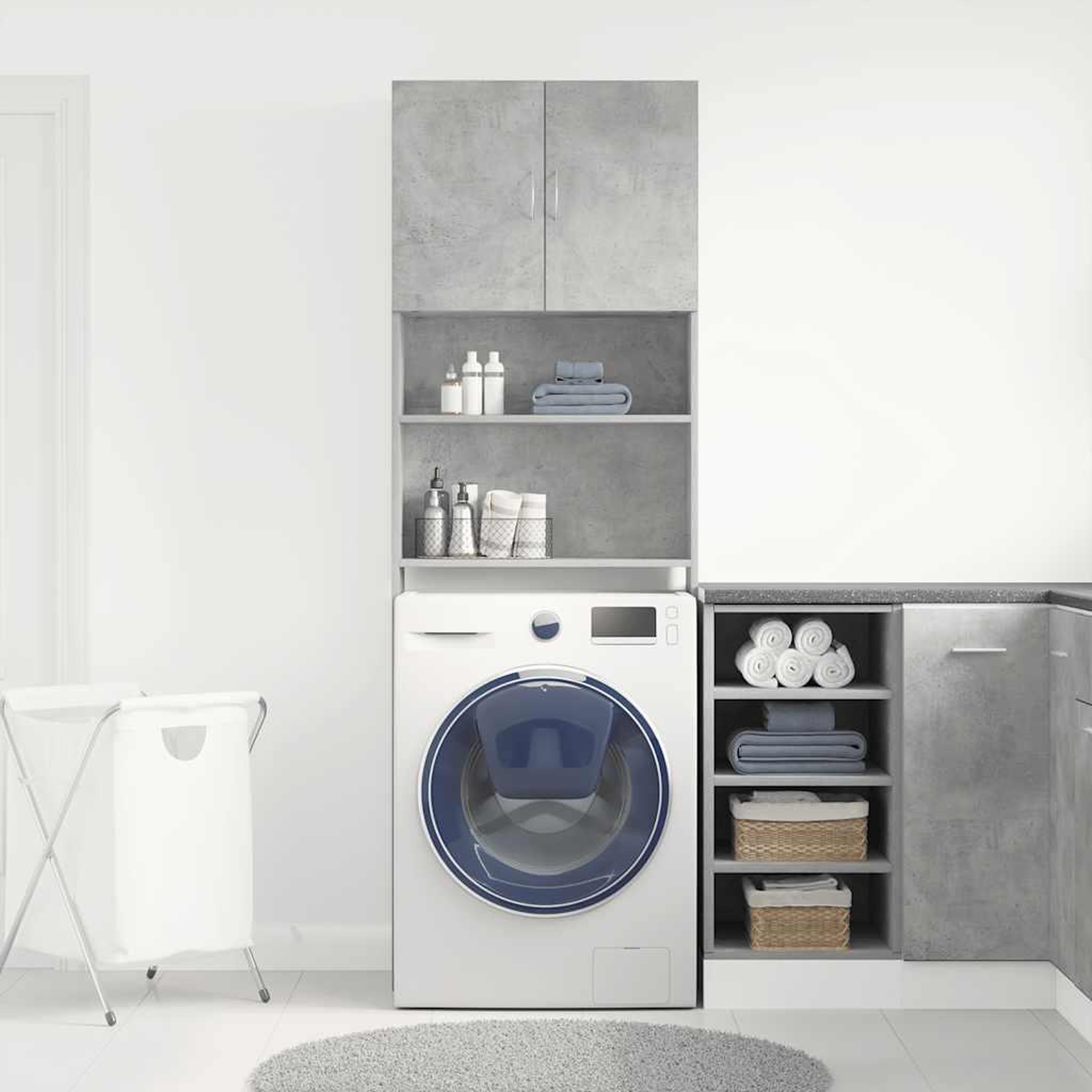 Voir la diapositive 4 : VIDAXL Meuble de machine a laver gris beton bois d'ingenierie