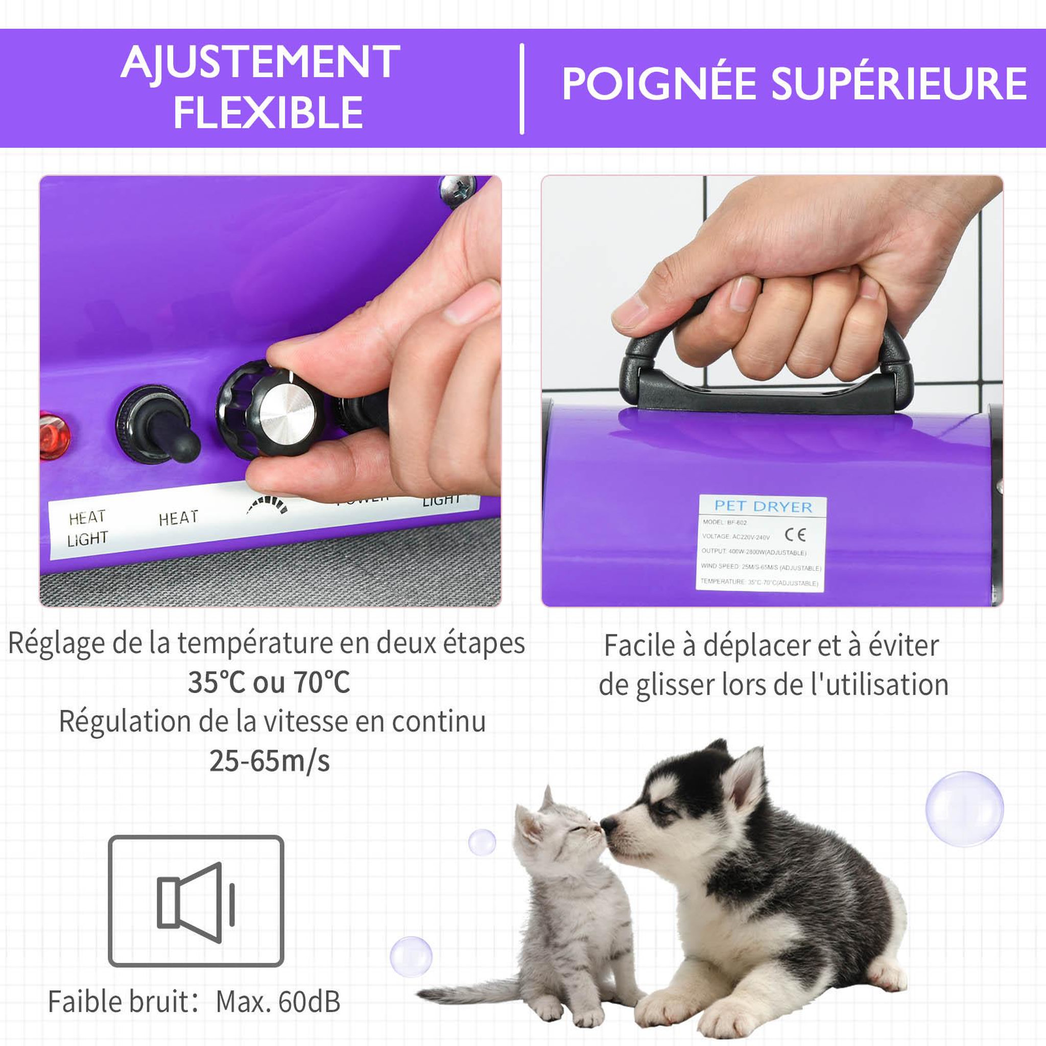 Voir la diapositive 4 : PAWHUT Séchoir sèche-poils toilettage professionnel pour chien chat animaux 2800 w température + vitesse réglable rose fuchsia noir