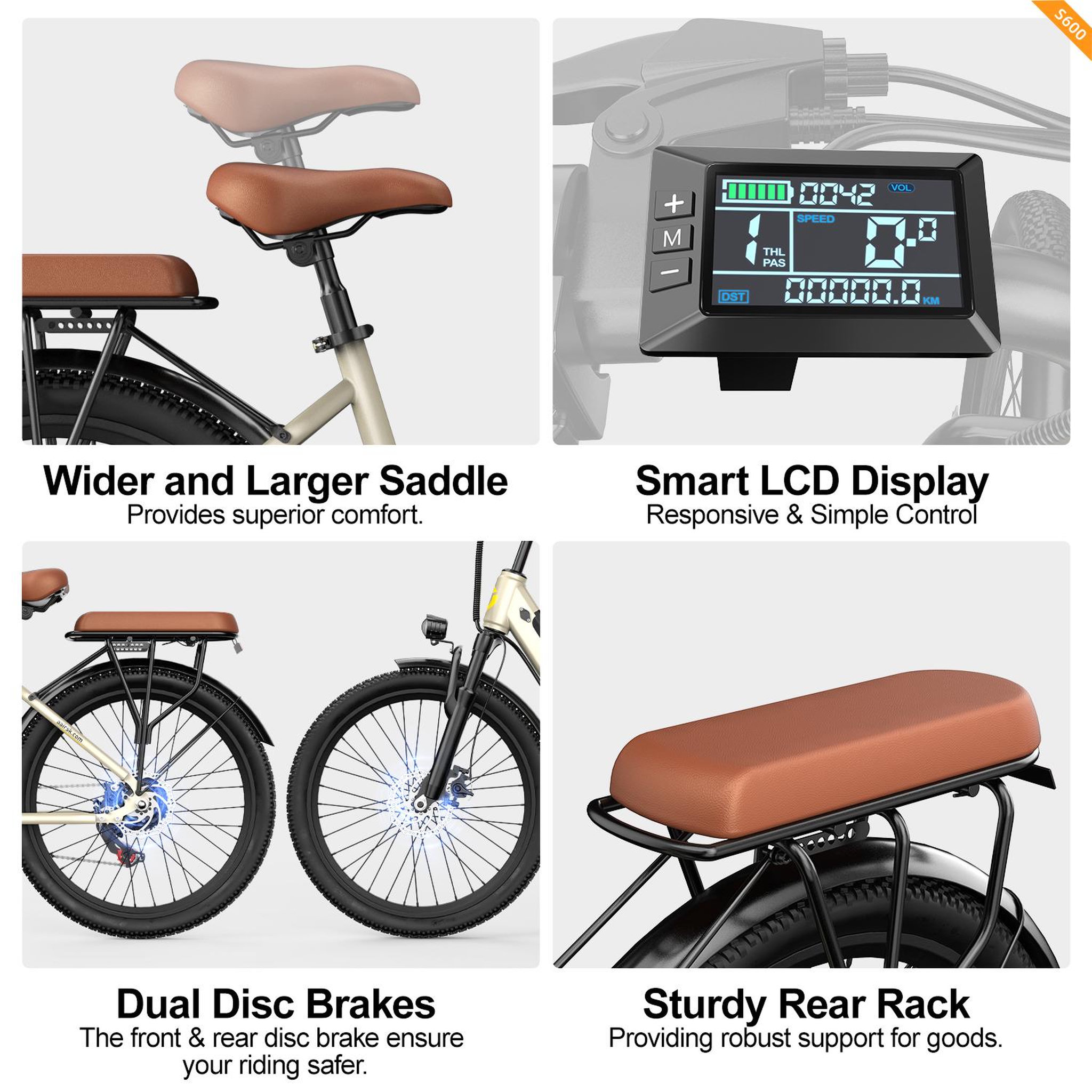 Voir la diapositive 6 : AAIRSK Vélo électrique de ville Aairsk S600, 26 po, jaune