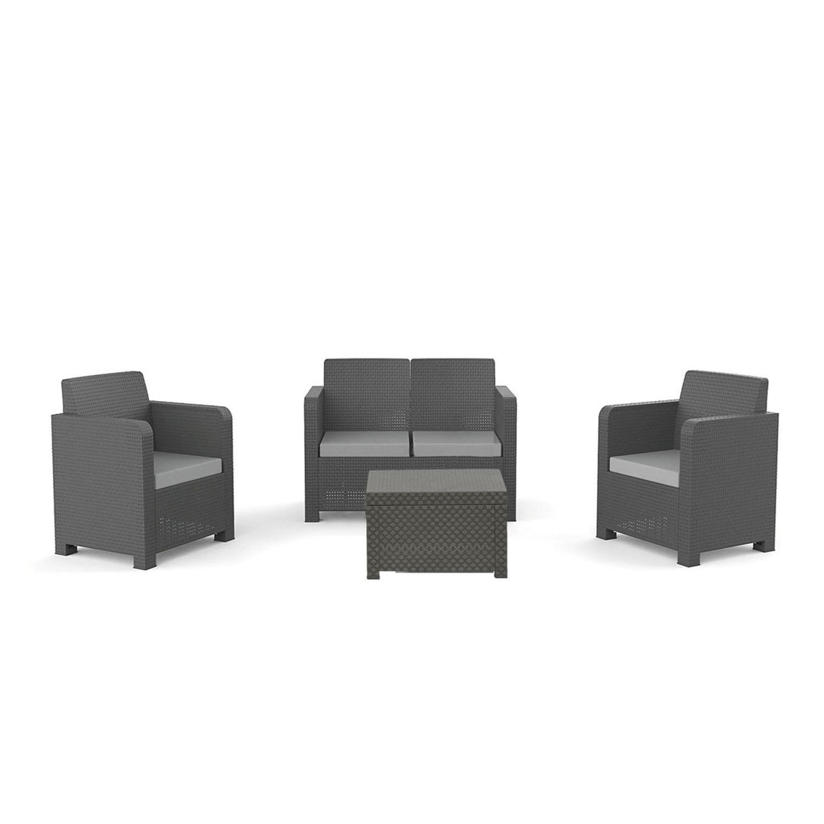 CONCEPT USINE Salon de jardin 4 places effet résine tressée gris GOA