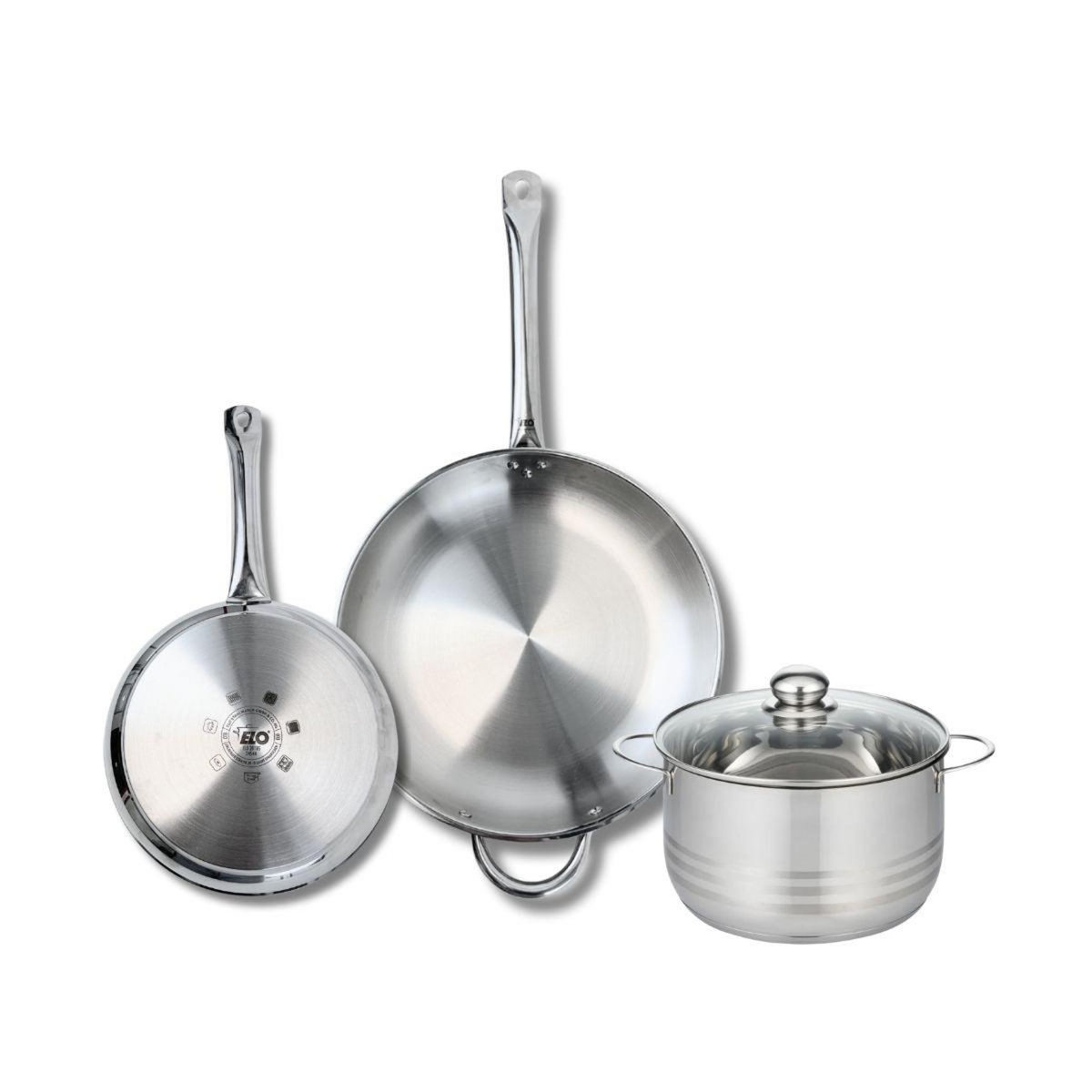 ELO Ensemble de 2 Poêles de cuisson 24 et 32 cm et 1 faitout 20 cm Elo Profi Brillant