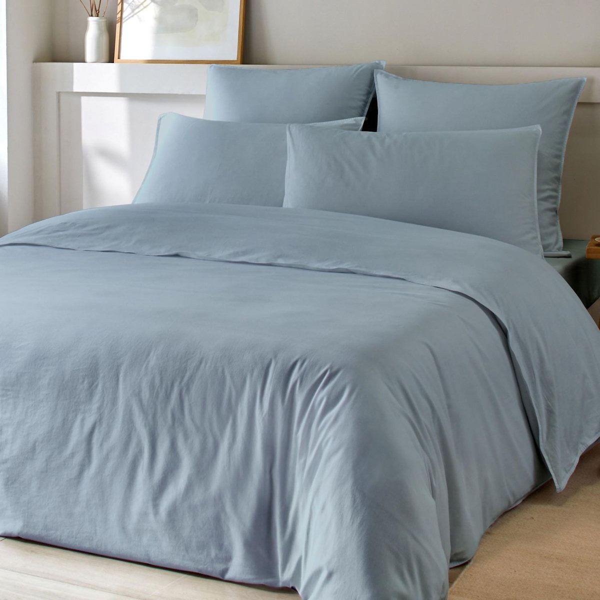 Home collection Parure housse de couette bambou et coton 57 fils uni ardoise