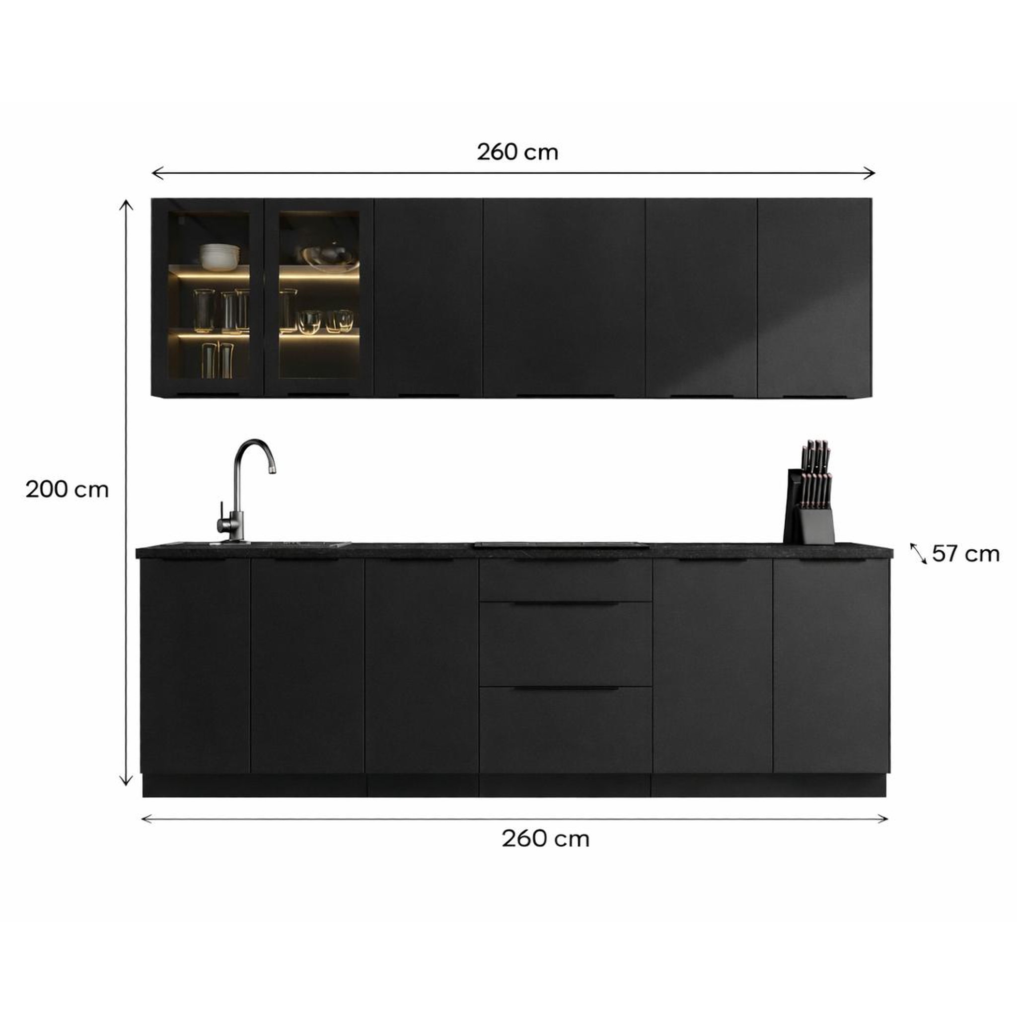 Voir la diapositive 5 : JLC KREATION Cuisine complète moderne noire 260cm MAO