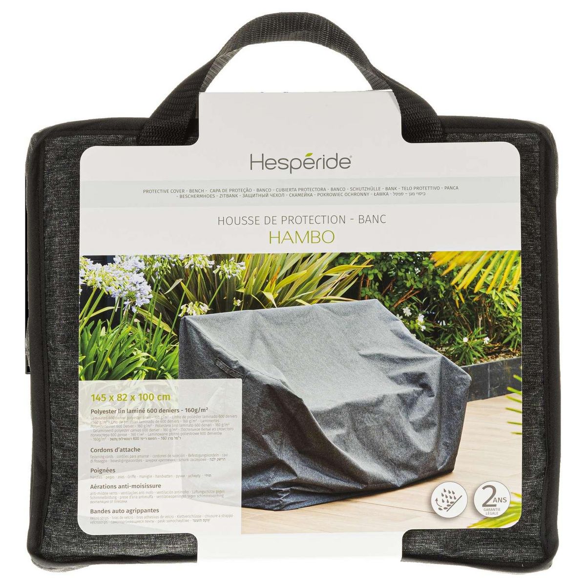 HESPERIDE Housse de protection pour banc HAMBO - 145 x 82 x 100 cm - Gris