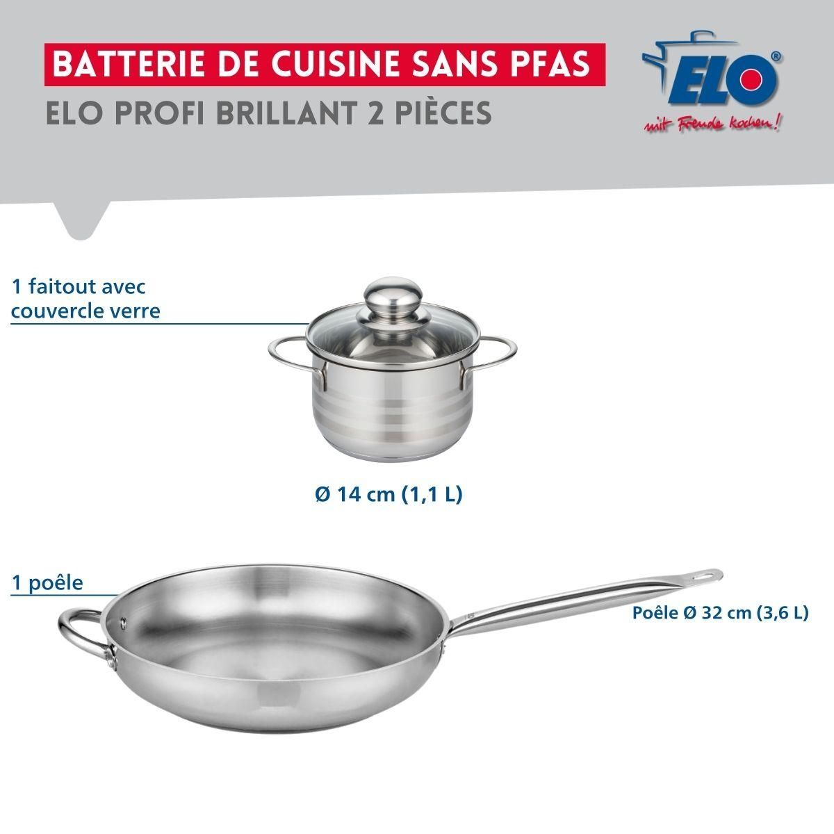 ELO Ensemble de 1 Poêle de cuisson 32 cm et 1 faitout 14 cm Elo Profi Brillant