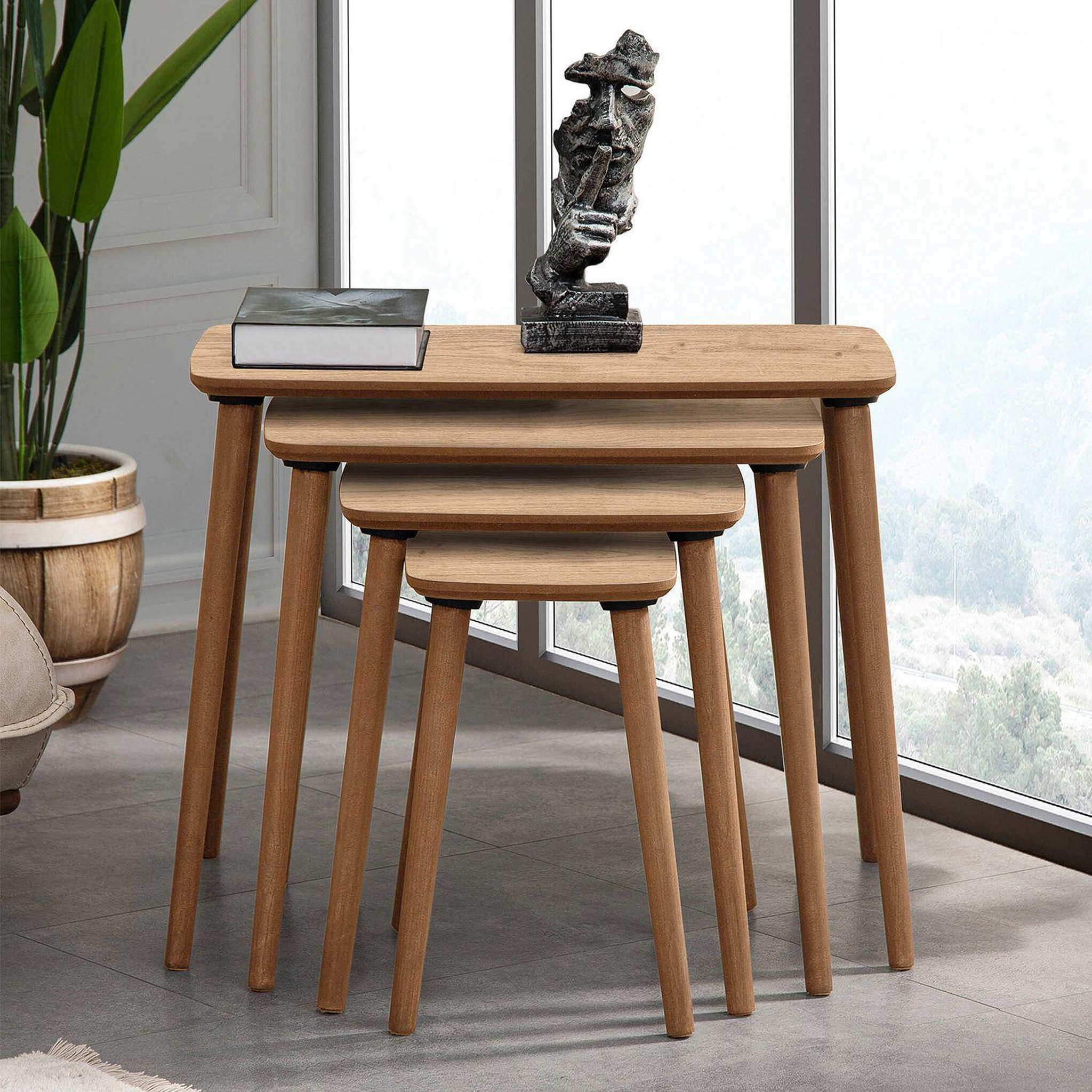 Voir la diapositive 3 : Habitat et Jardin Table gigogne (4 pièces) en bois  luci  70 x 40 x 55 cm - chêne