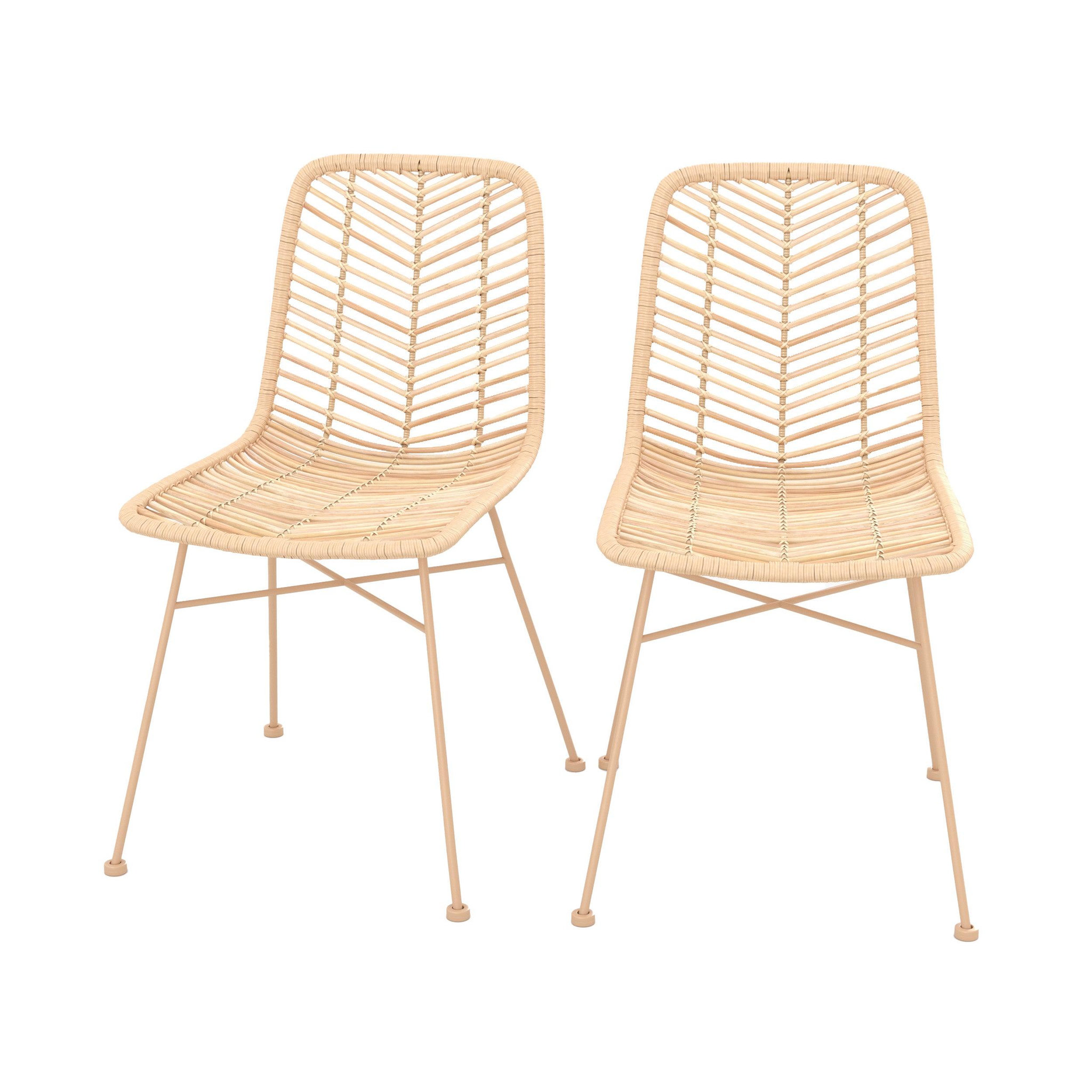 MAISON PAVANE Lot de 2 chaises en rotin naturel et pieds beiges-tamara