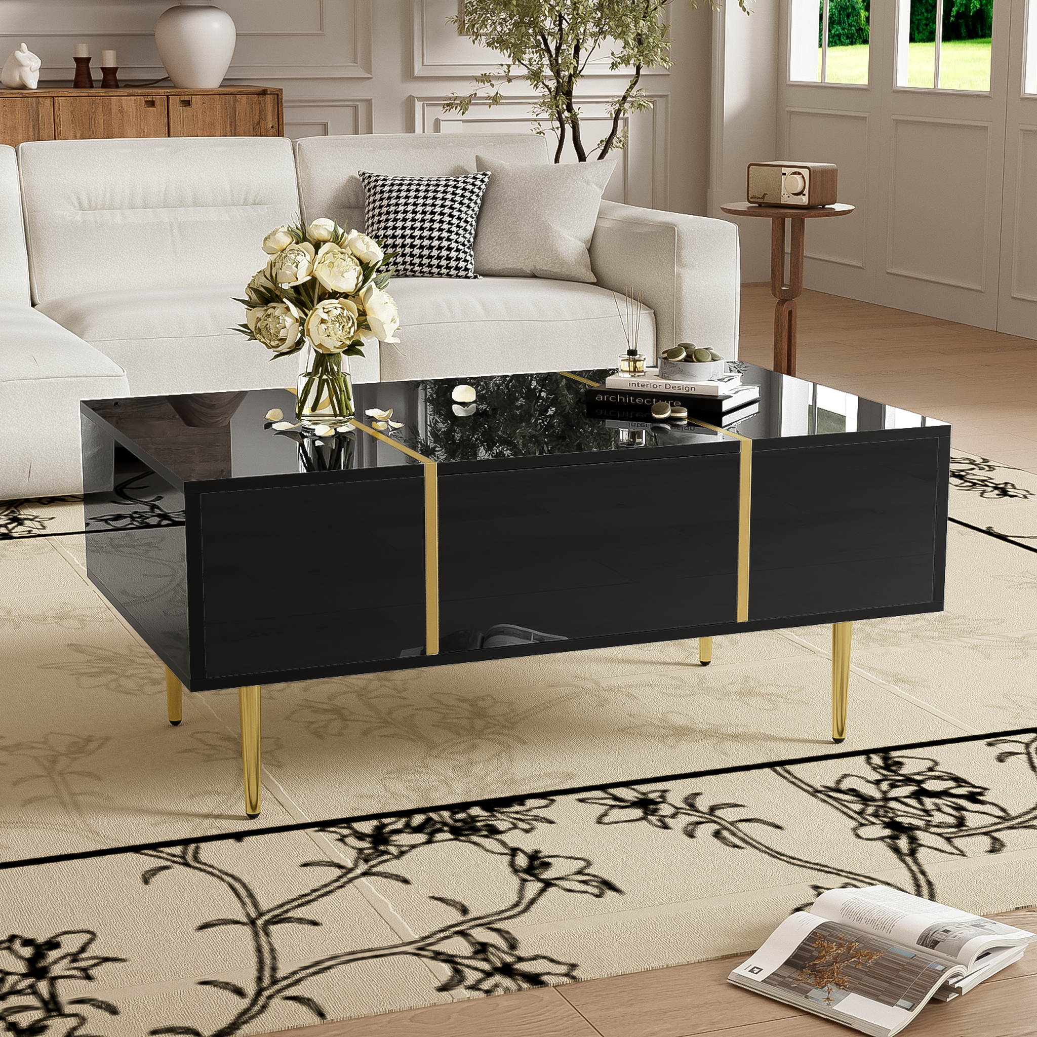 Voir la diapositive 2 : MERAX Table Basse Brillante Avec 2 Tiroirs