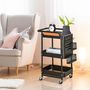 Voir la diapositive 2 : HOMCOM Desserte chariot de rangement en métal à roulettes 3 niveaux avec 2 range-couverts 4 crochets dim.51,5L x 32l x 75,6H cm