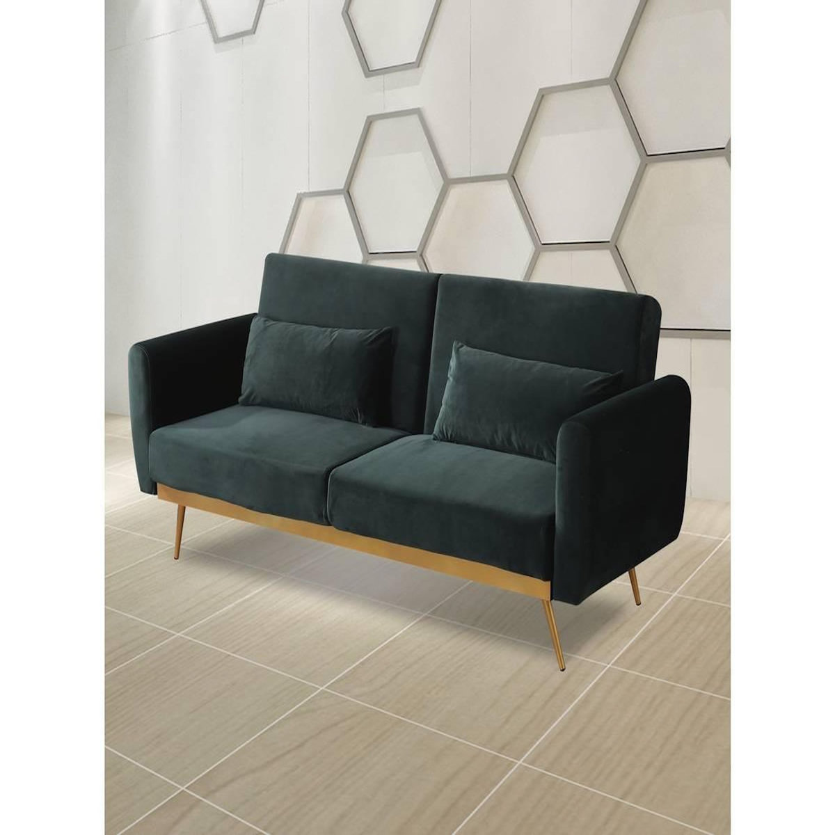 Habitat et Jardin Canapé Clic Clac en velours  Donia  - 203 x 81 x 83 cm - 3 places - Vert foncé