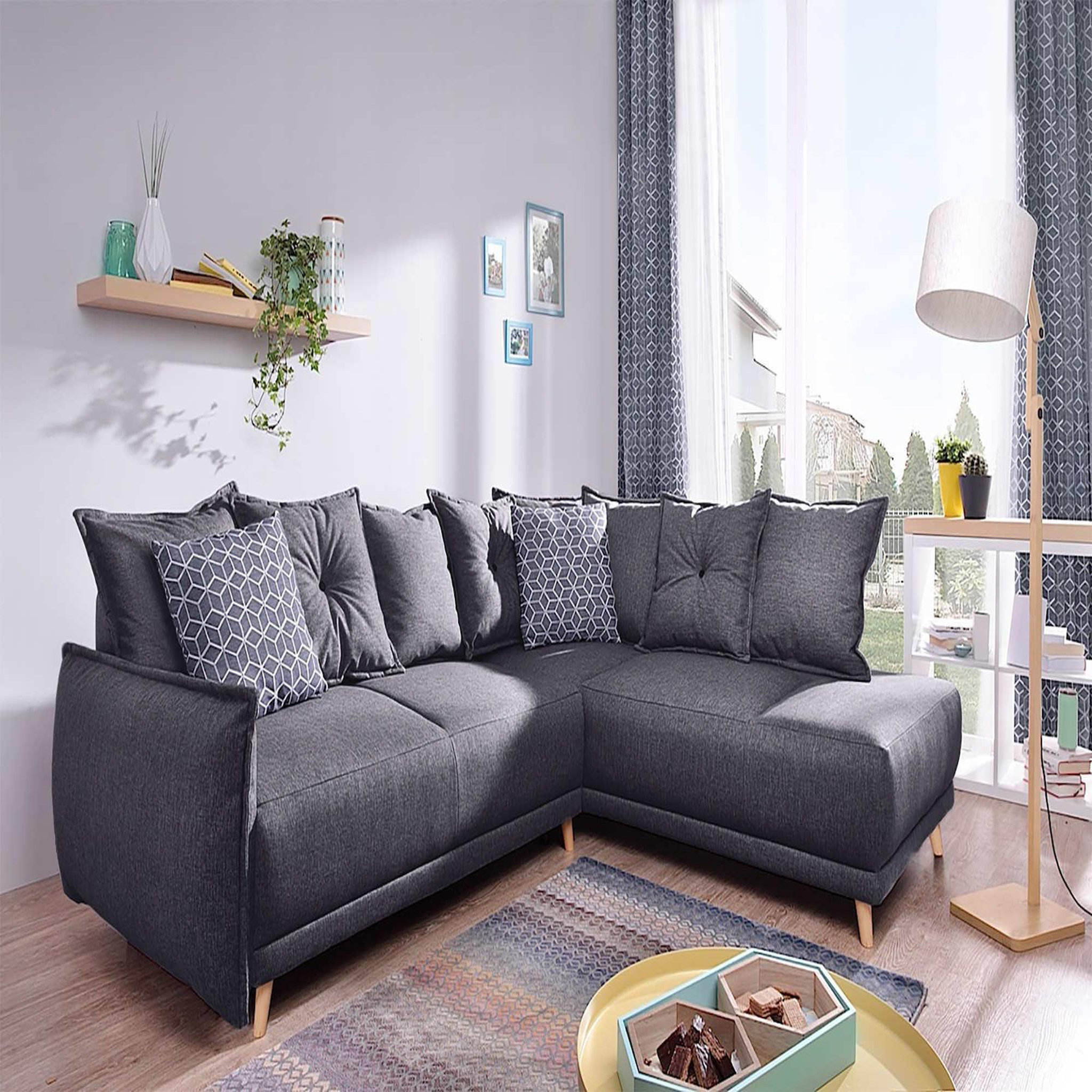 Voir la diapositive 4 : BEST MOBILIER Lena - canapé d'angle droit convertible - 5 places - gris foncé - style scandinave - gris foncé